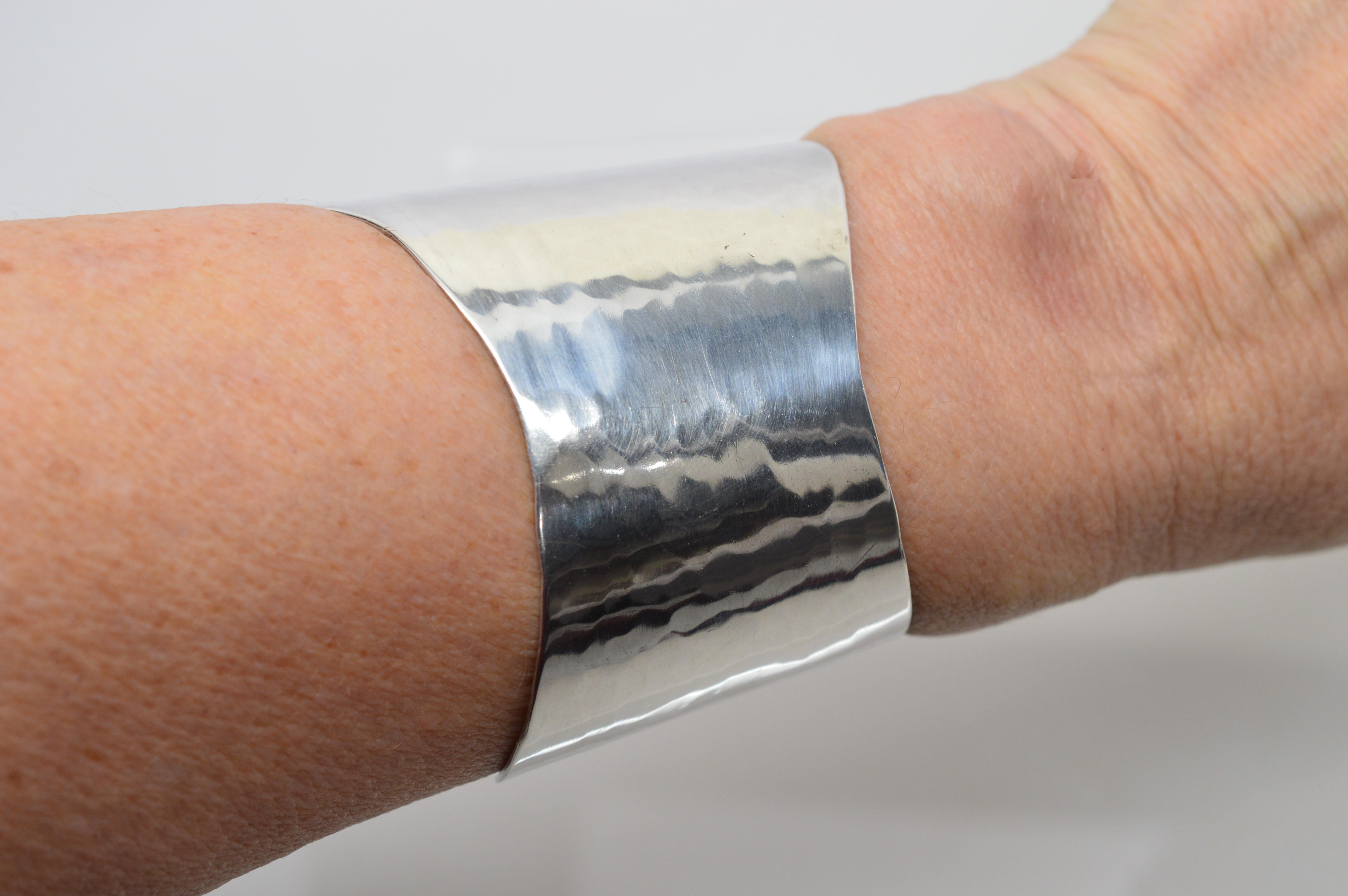 Ross Coppelman Hammered Sterling Silver Wide Cuff Bracelet In Excellent Condition In Mount Kisco, NY