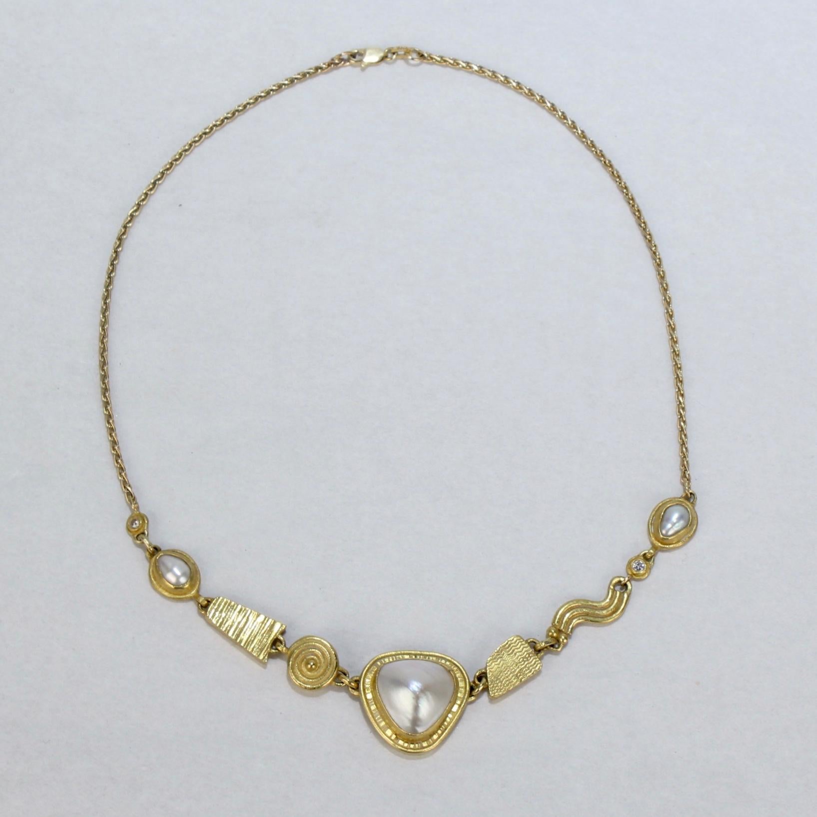 Ross Coppelman High Karat Gold, Pearl, and Diamond Necklace For Sale at ...