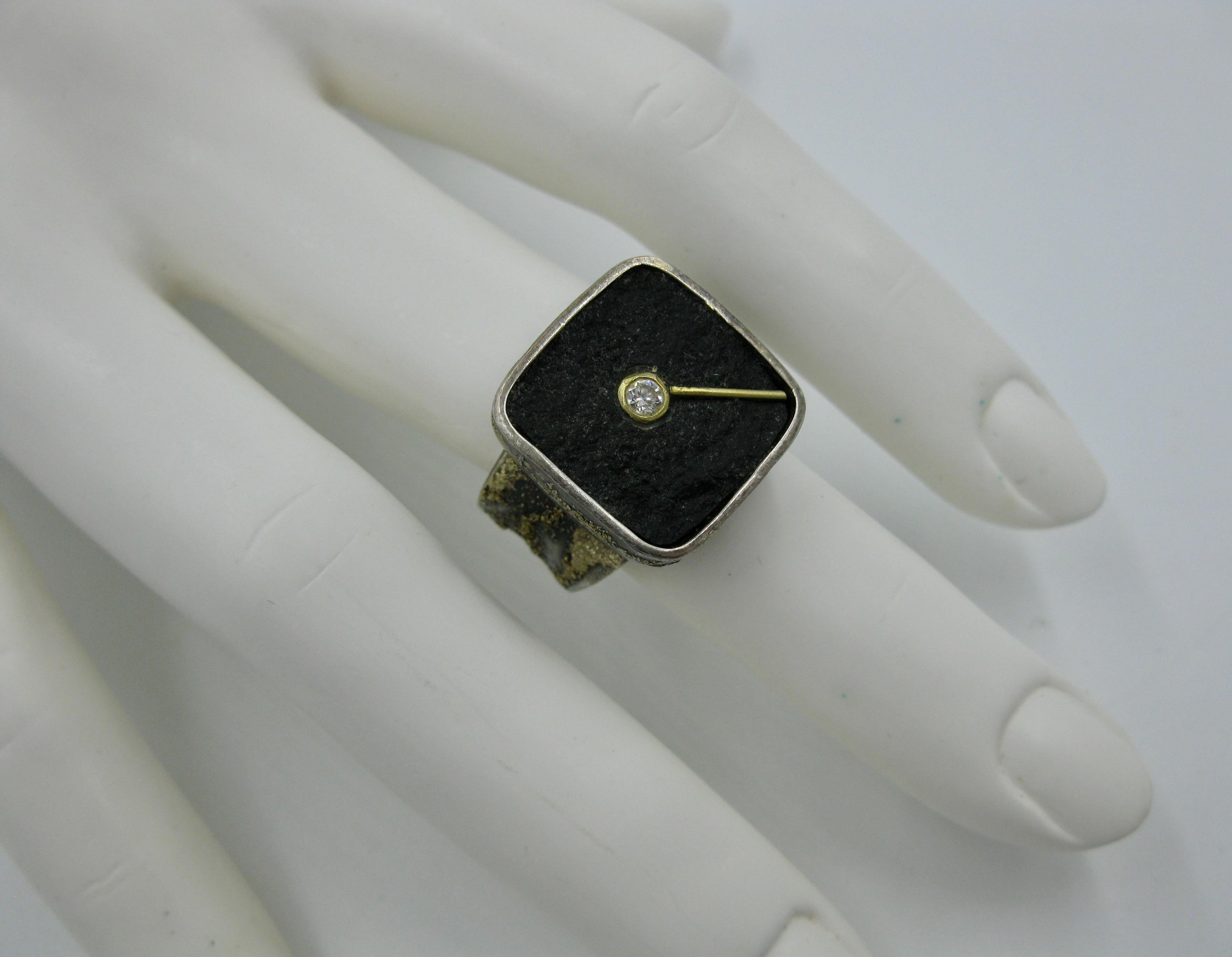Round Cut Ross Coppelman Ring Sterling Silver Diamond 22 Karat Gold Modern Retro Eames Era For Sale
