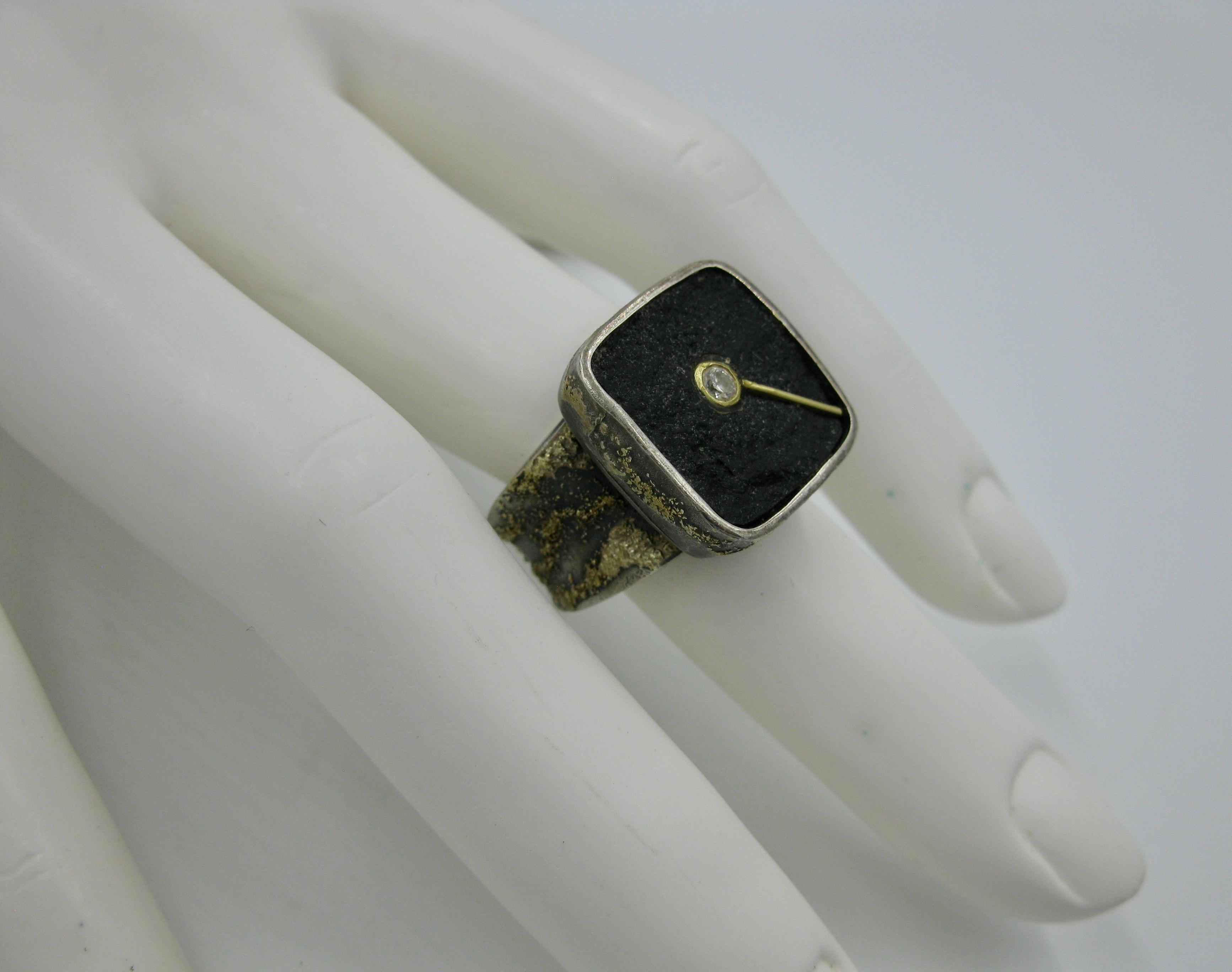 Ross Coppelman Ring Sterling Silver Diamond 22 Karat Gold Modern Retro Eames Era For Sale 2