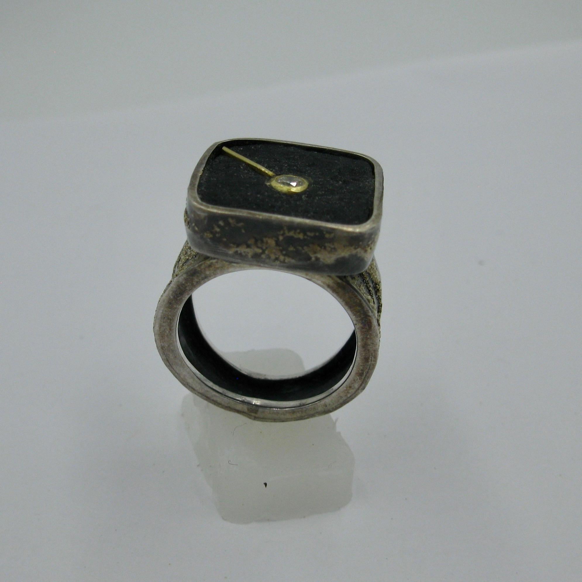 Ross Coppelman Ring Sterling Silver Diamond 22 Karat Gold Modern Retro Eames Era For Sale 3