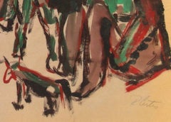 Expressionistic Figurative Scene Mid Century Acrylic