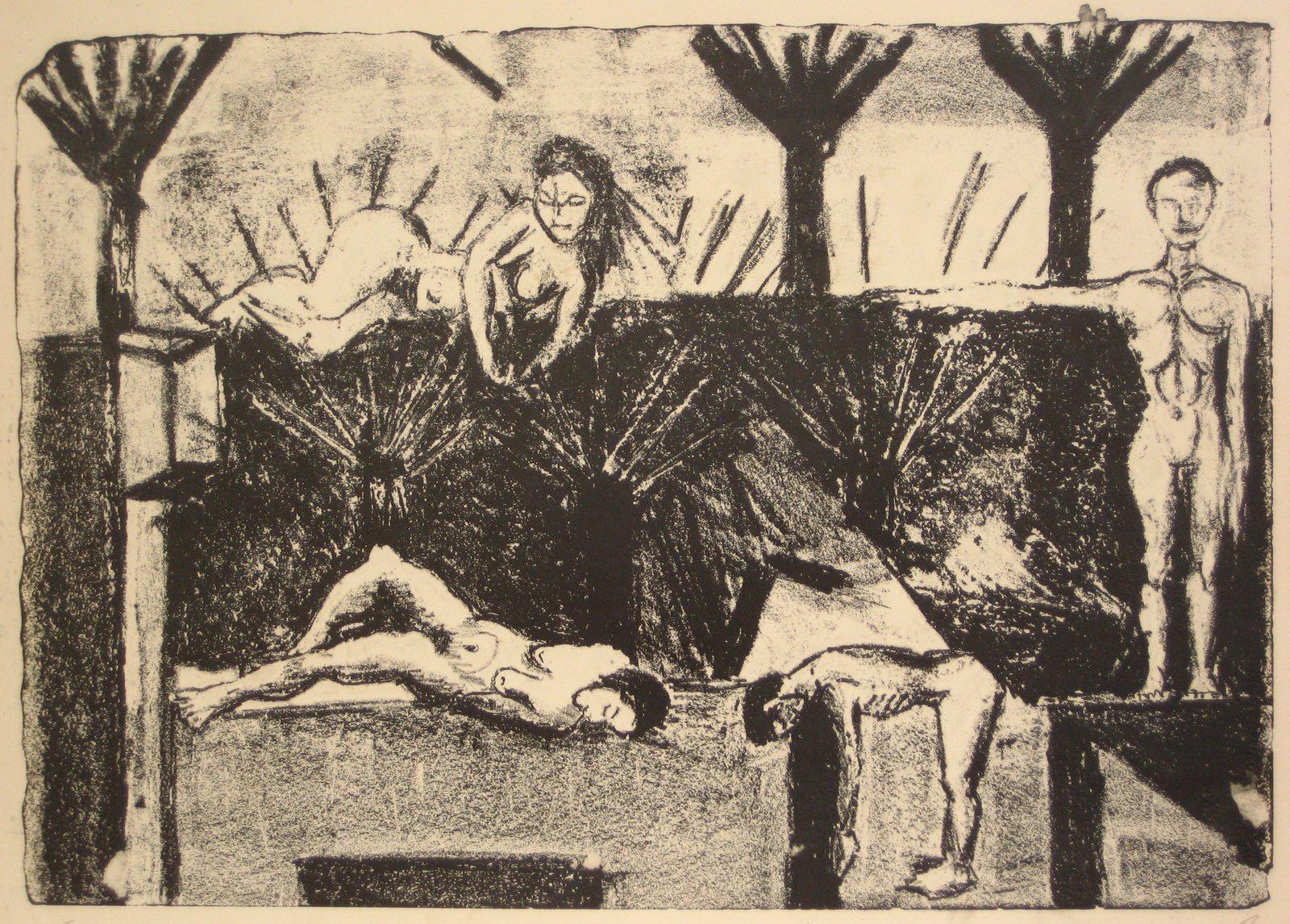 Ross Curtis Nude Print - "Four Figures" 1940-70s Nude Lithograph
