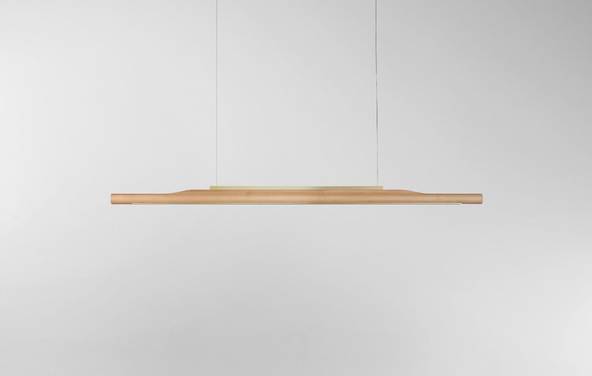 The Arbour Linear light, is a continual timber solid, formed to unite space and celebrate the beauty of the natural. Created by the divergence of two curves that flow along and around the product.

The body of the pendant is machined from various