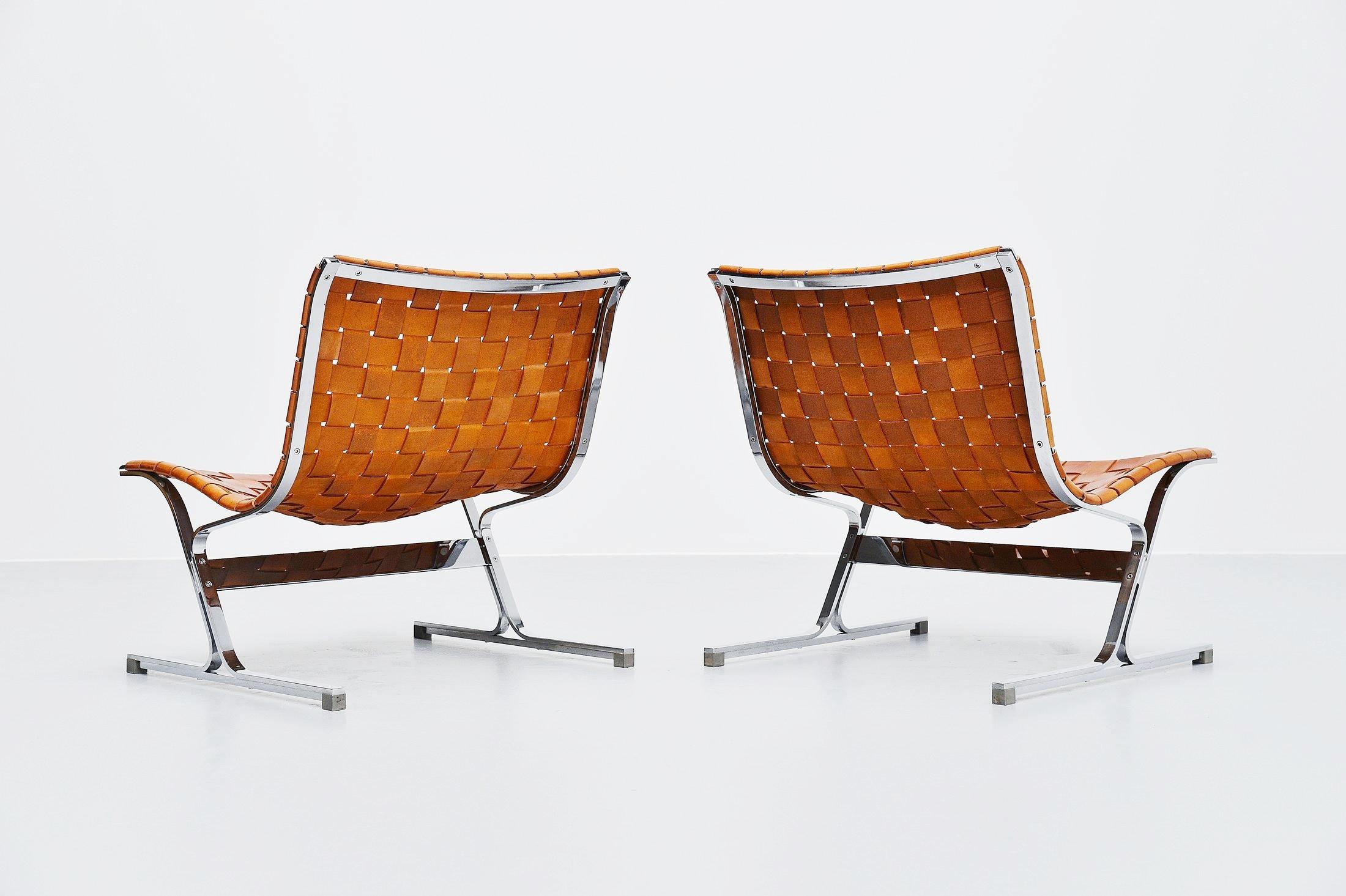 Mid-Century Modern Ross Littel Luar Lounge Chair Pair of Cognac ICF Padova, Italy, 1965