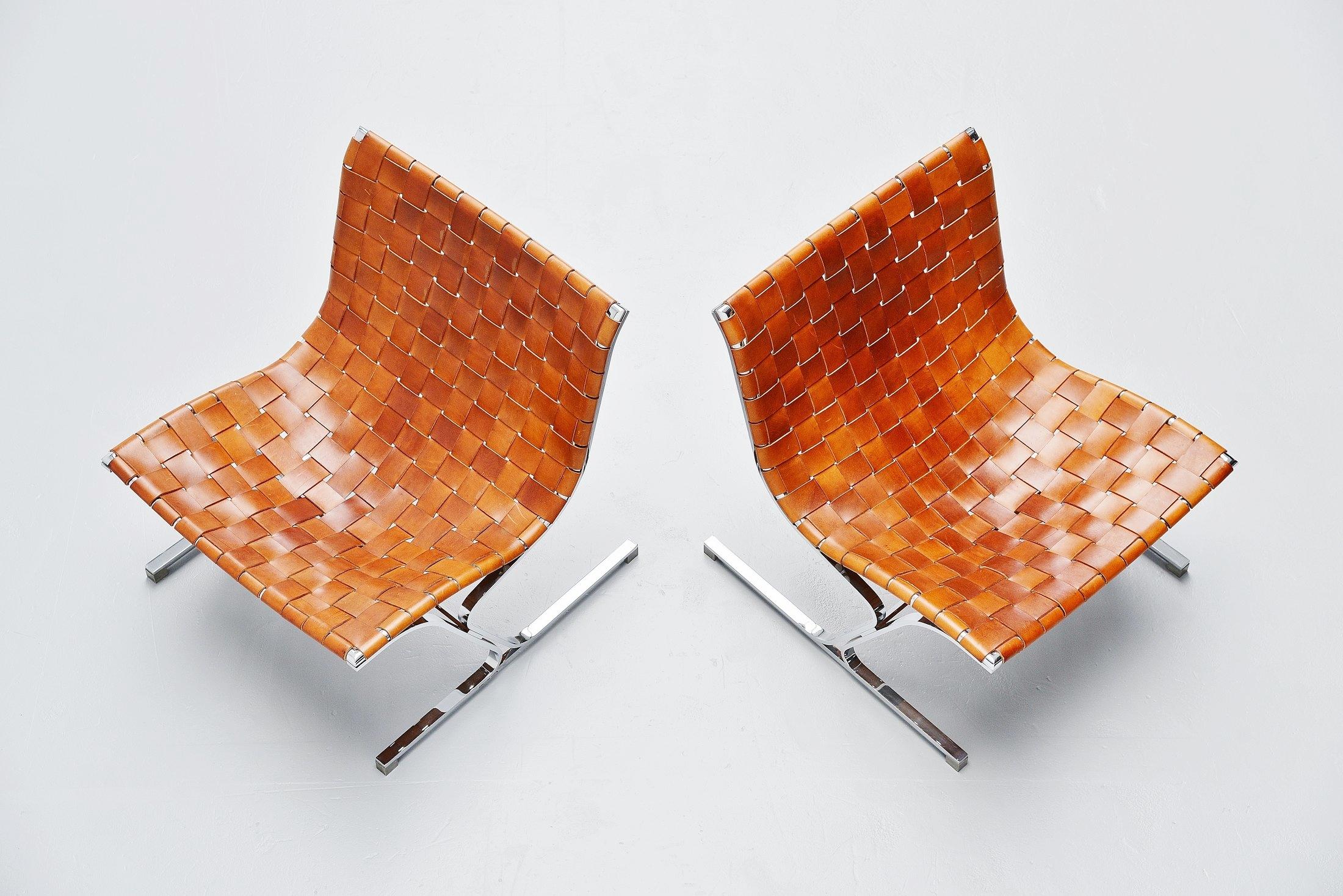 Italian Ross Littel Luar Lounge Chair Pair of Cognac ICF Padova, Italy, 1965