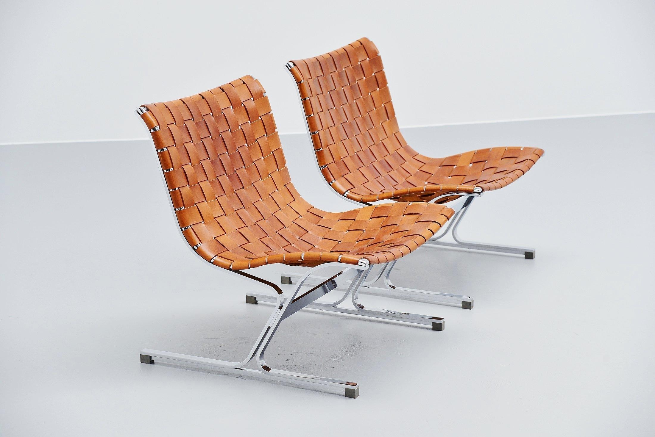 Mid-20th Century Ross Littel Luar Lounge Chair Pair of Cognac ICF Padova, Italy, 1965