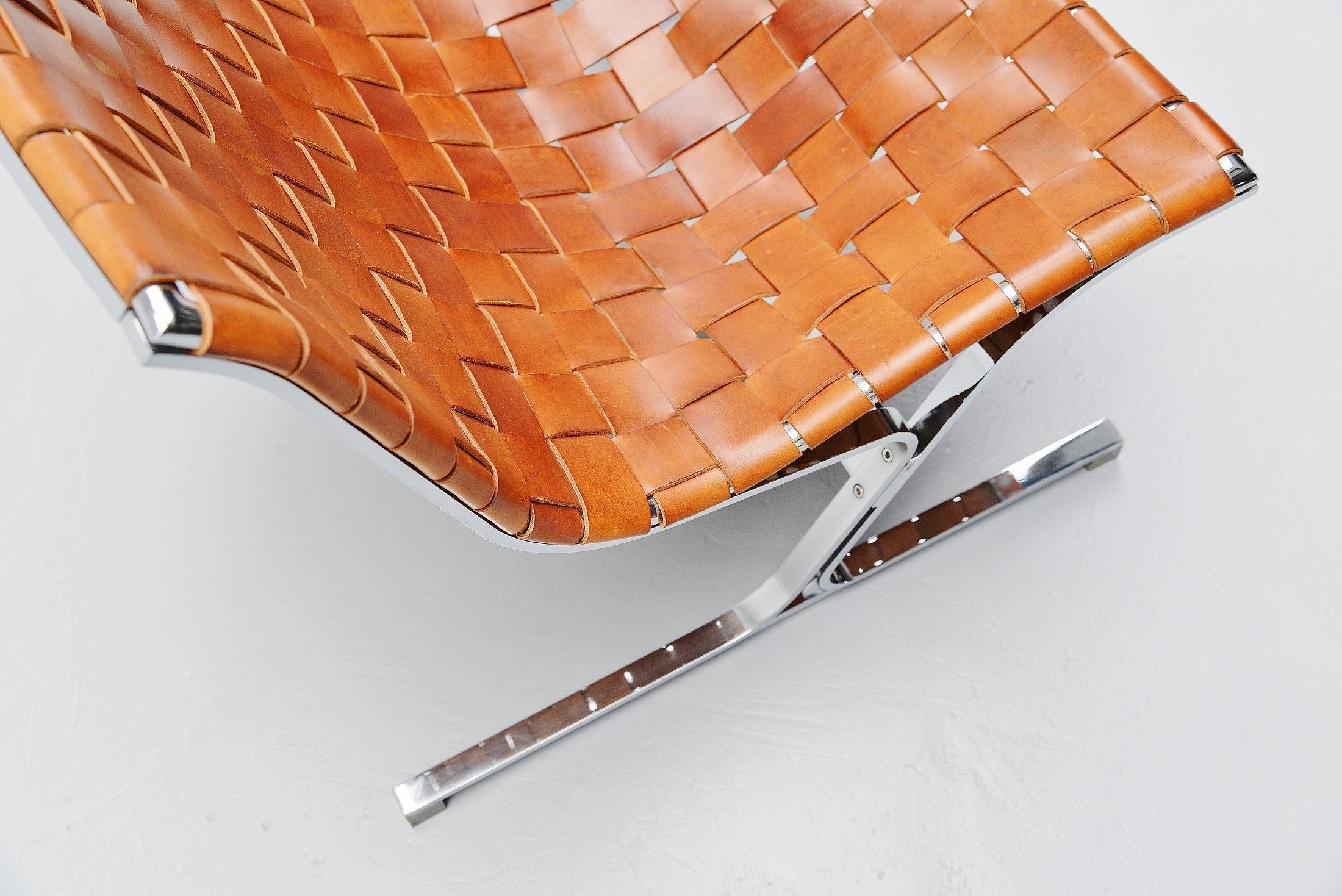 Leather Ross Littel Luar Lounge Chair Pair of Cognac ICF Padova, Italy, 1965