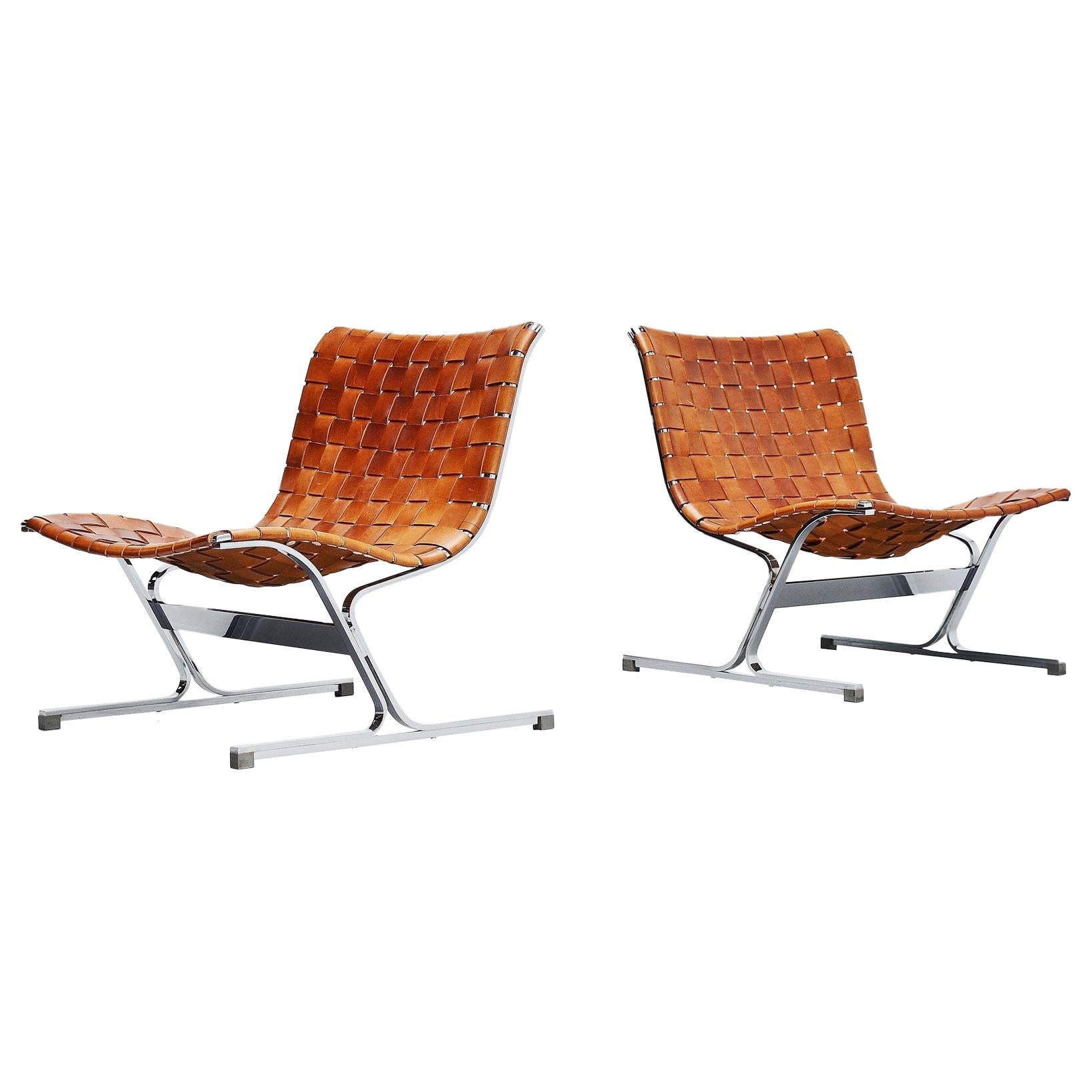 Ross Littel Luar Lounge Chair Pair of Cognac ICF Padova, Italy, 1965