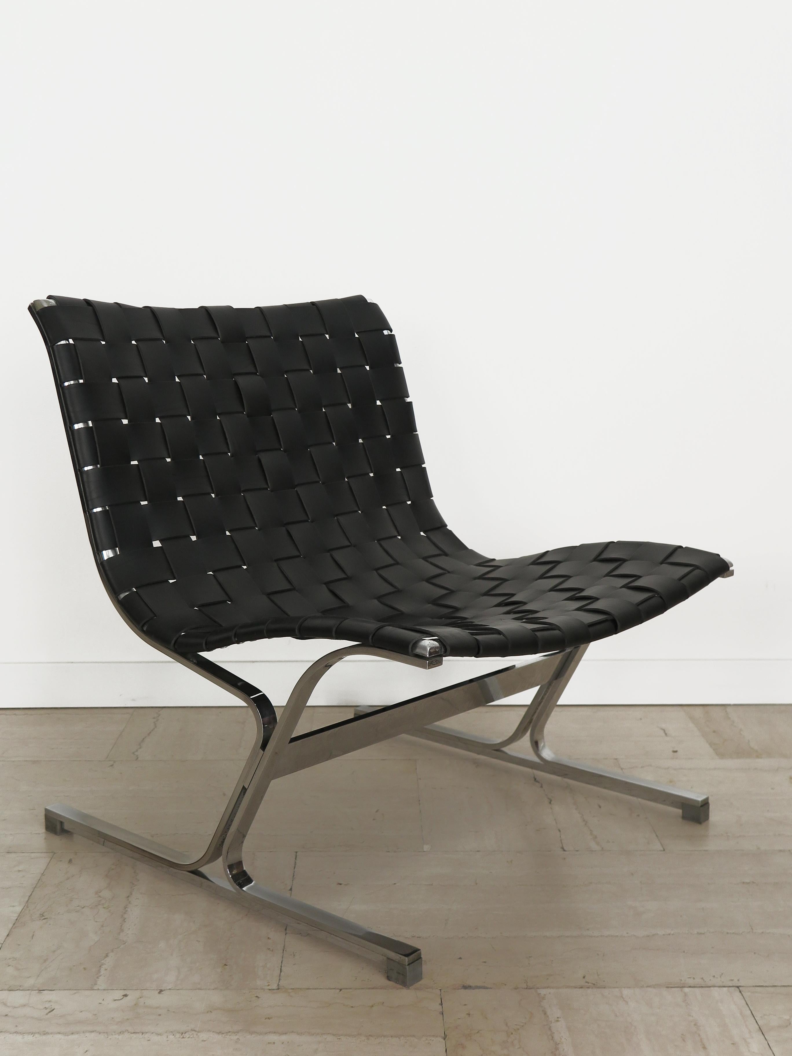 Ross Littell for ICF Italian Midcentury Metal Leather Armchairs model LUAR 1965 For Sale 4