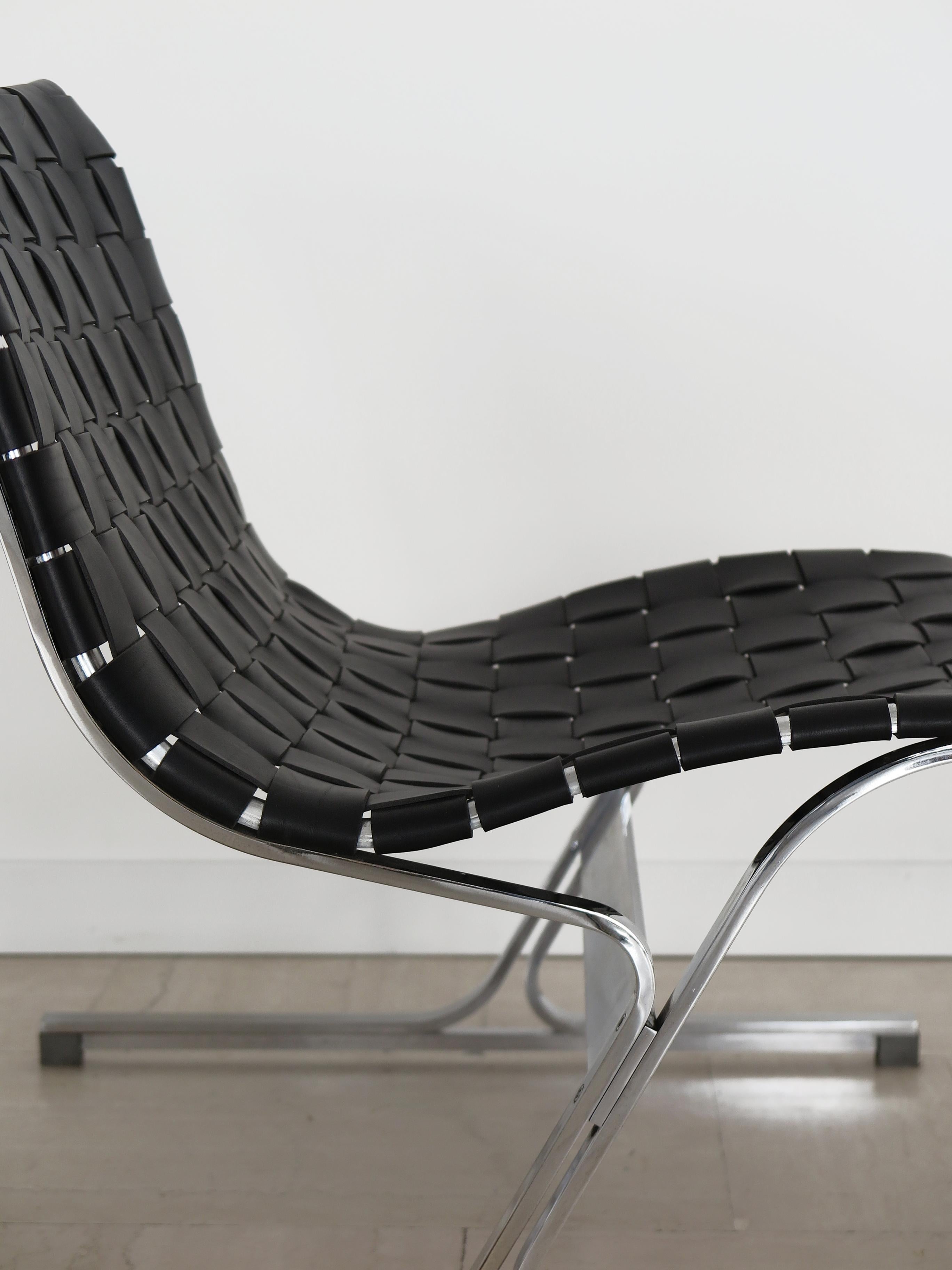 Ross Littell for ICF Italian Midcentury Metal Leather Armchairs model LUAR 1965 For Sale 5