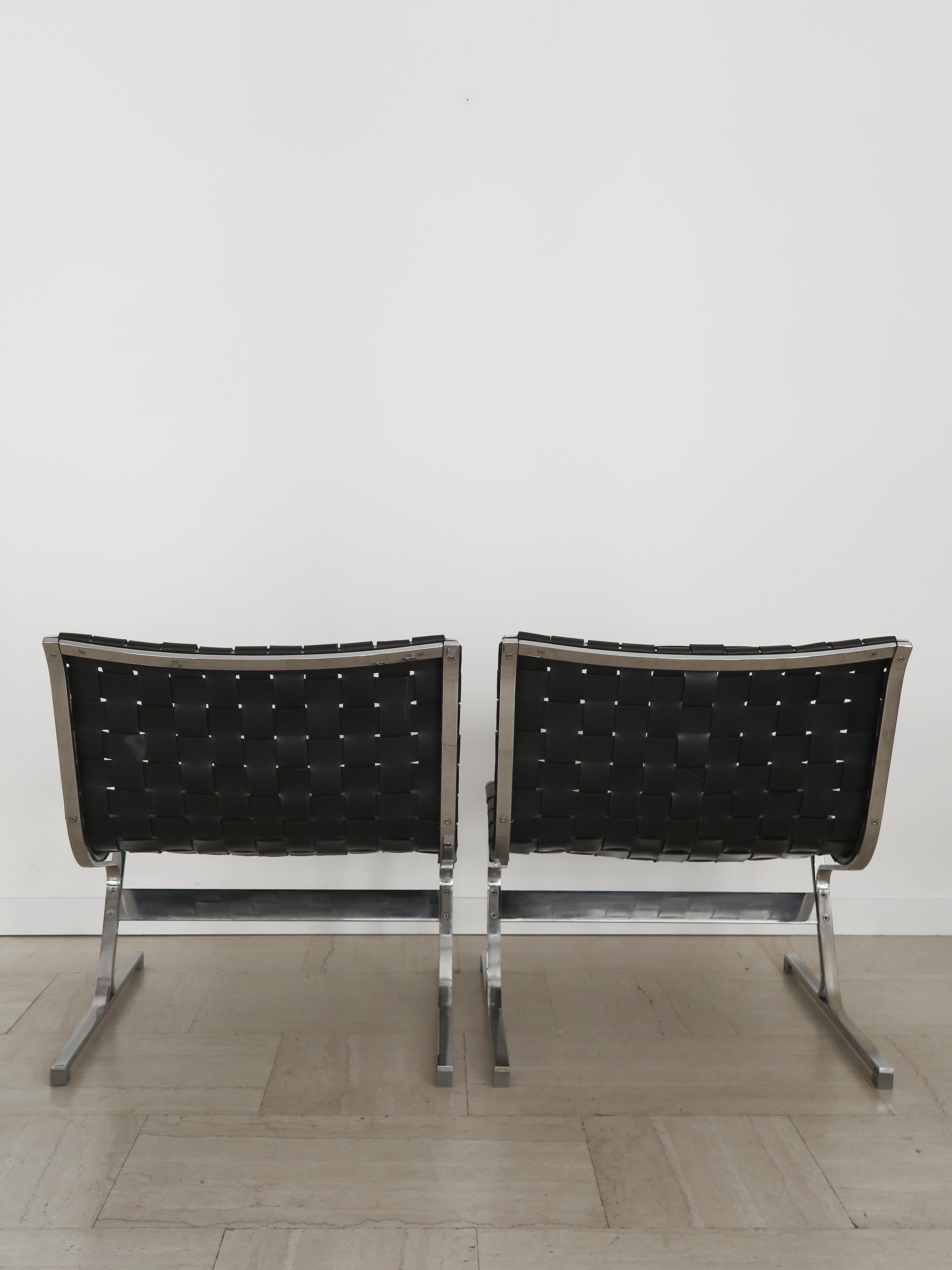 Ross Littell for ICF Italian Midcentury Metal Leather Armchairs model LUAR 1965 For Sale 6