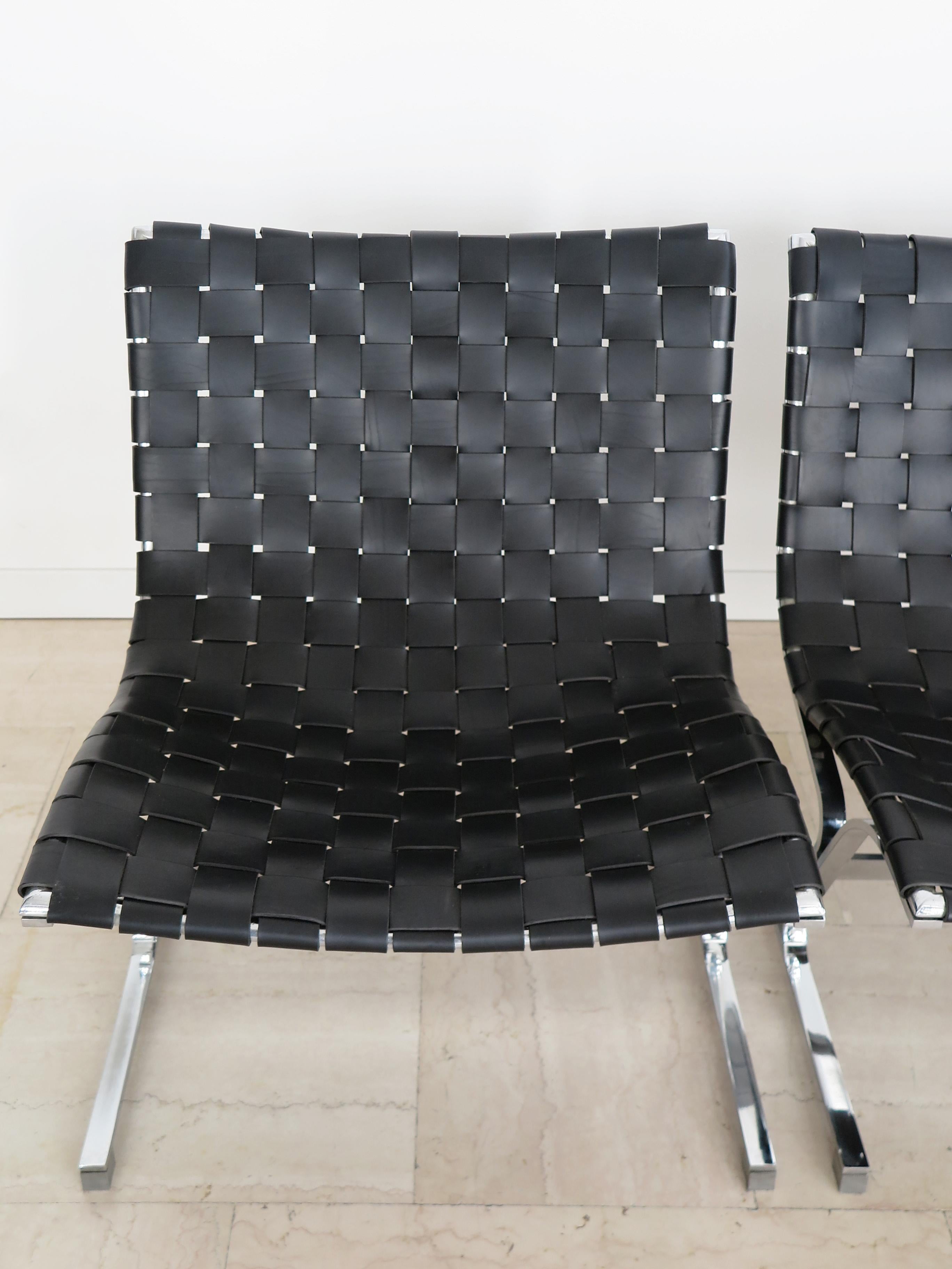 Mid-17th Century Ross Littell for ICF Italian Midcentury Metal Leather Armchairs model LUAR 1965 For Sale