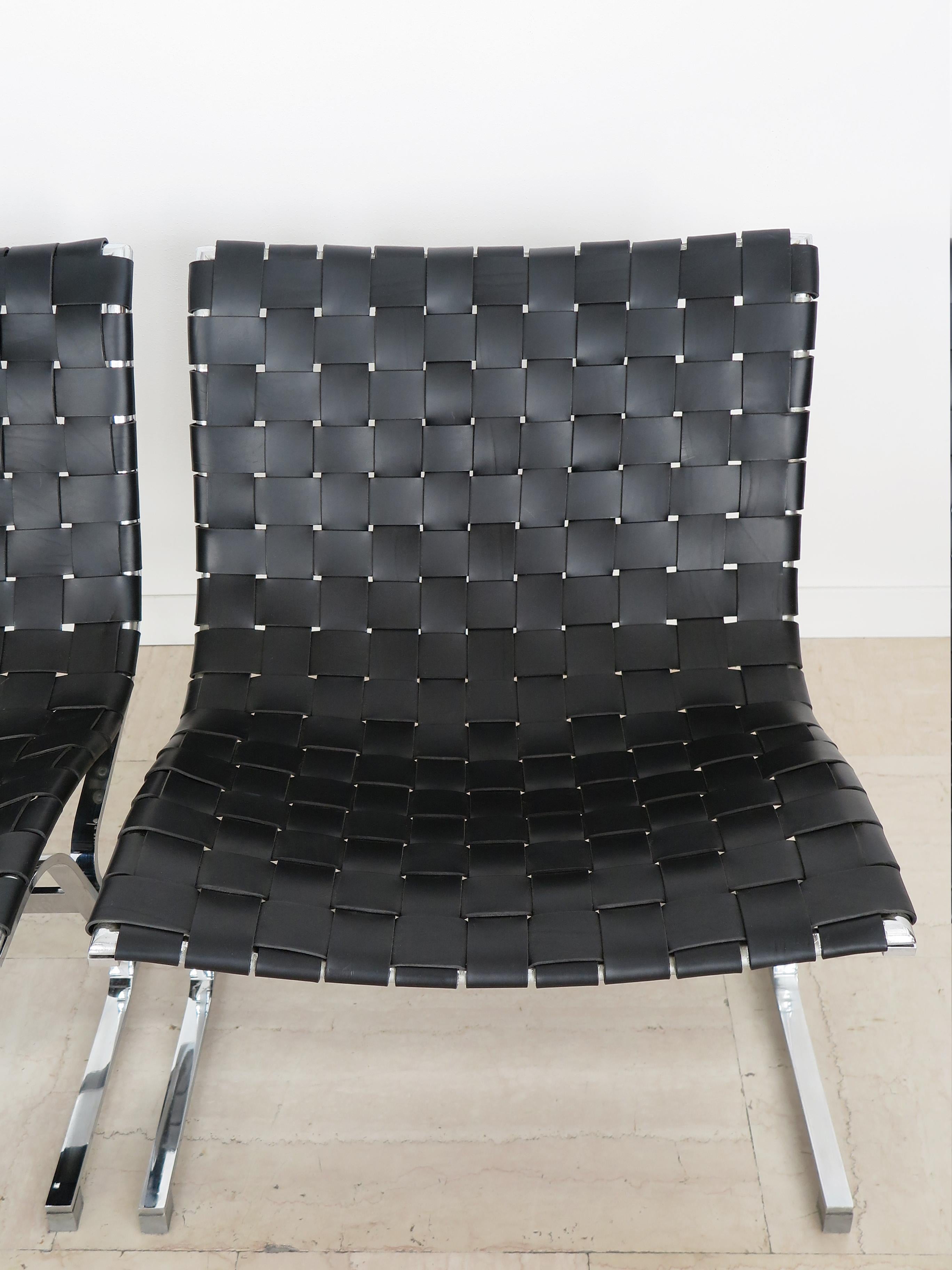 Steel Ross Littell for ICF Italian Midcentury Metal Leather Armchairs model LUAR 1965 For Sale