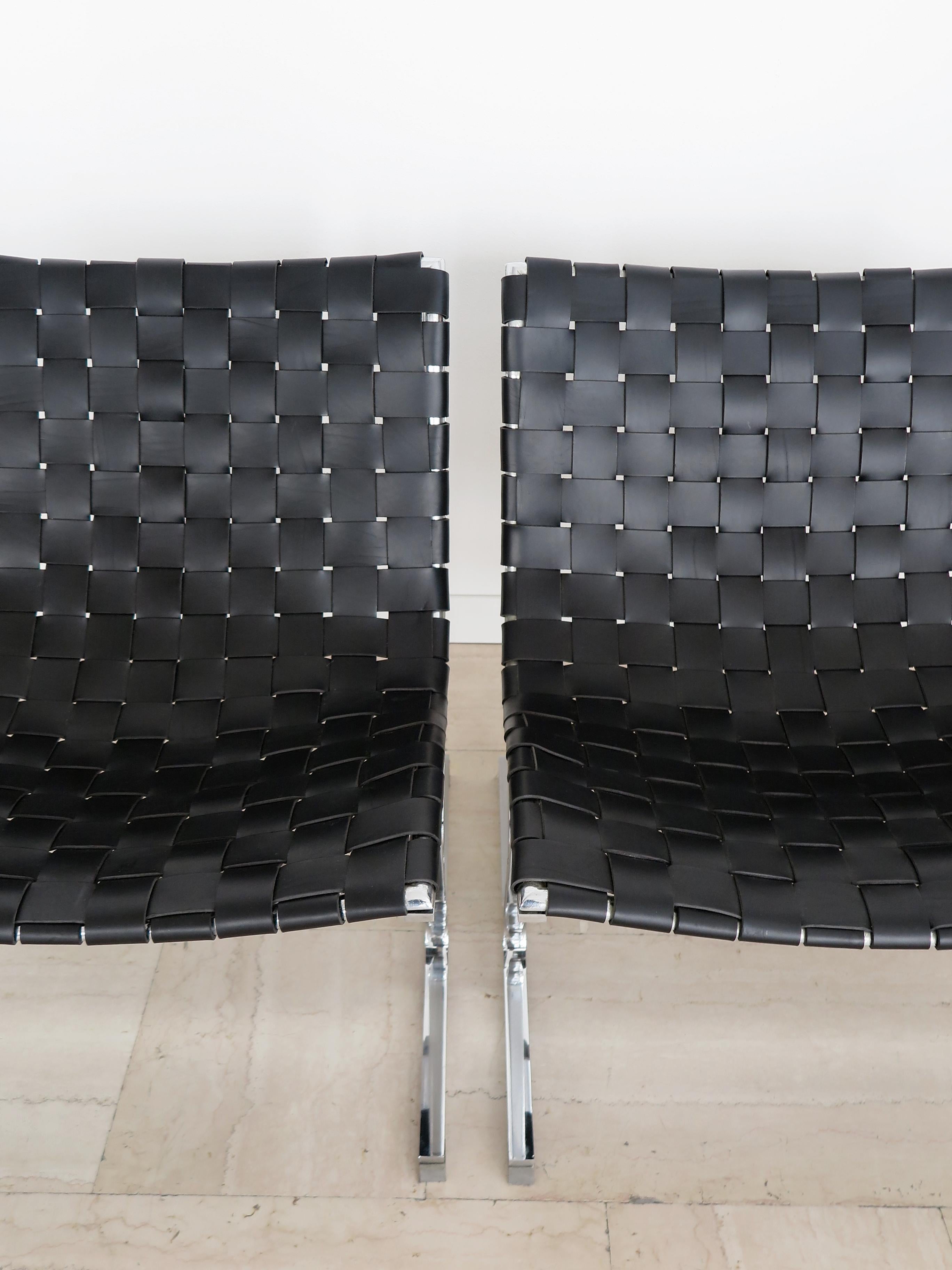 Ross Littell for ICF Italian Midcentury Metal Leather Armchairs model LUAR 1965 For Sale 1