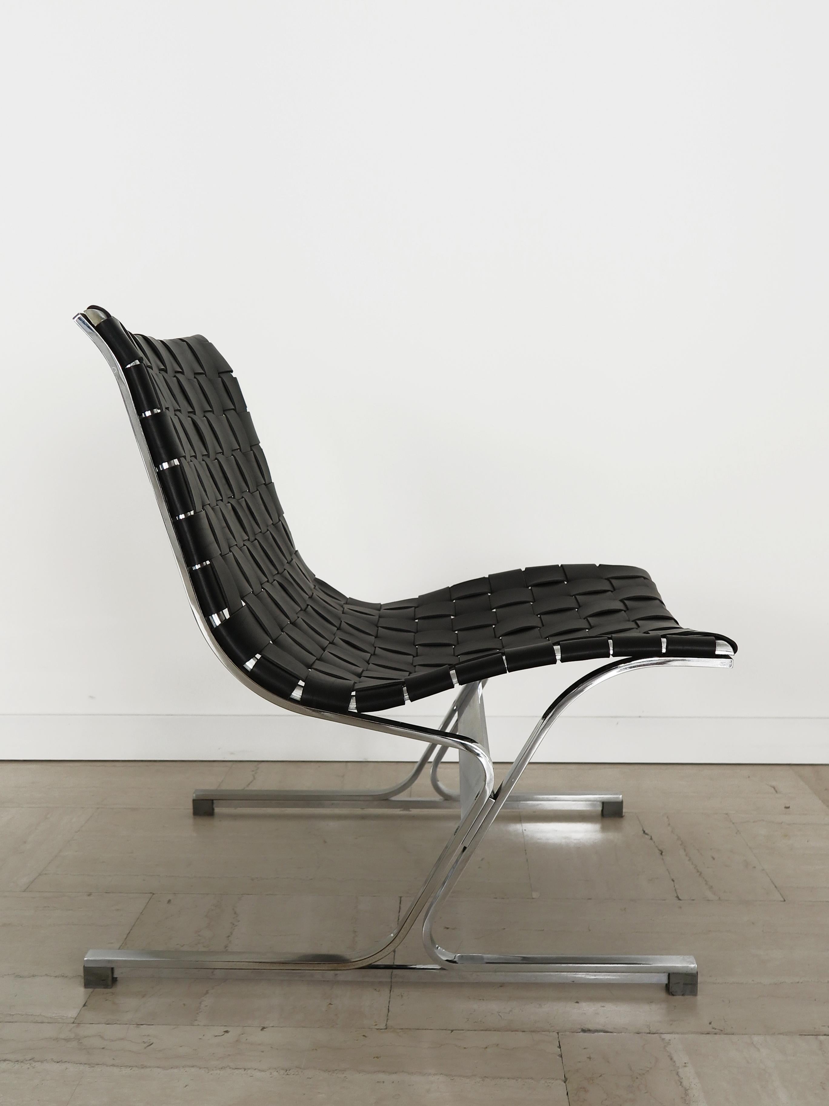 Ross Littell for ICF Italian Midcentury Metal Leather Armchairs model LUAR 1965 For Sale 3