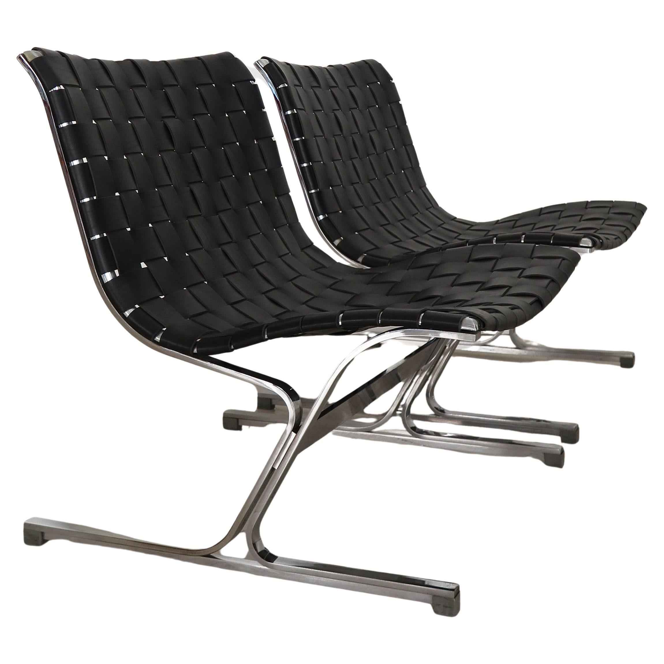 Ross Littell para ICF Sillones italianos de cuero metálico de mediados de siglo modelo LUAR 1965