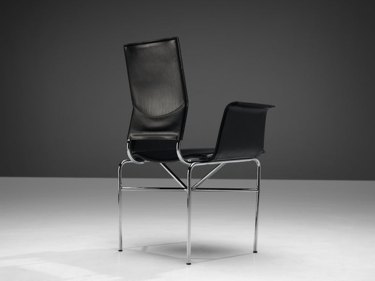 Italian Ross Littell for Matteo Grassi Armchair in Black Leather and Steel For Sale