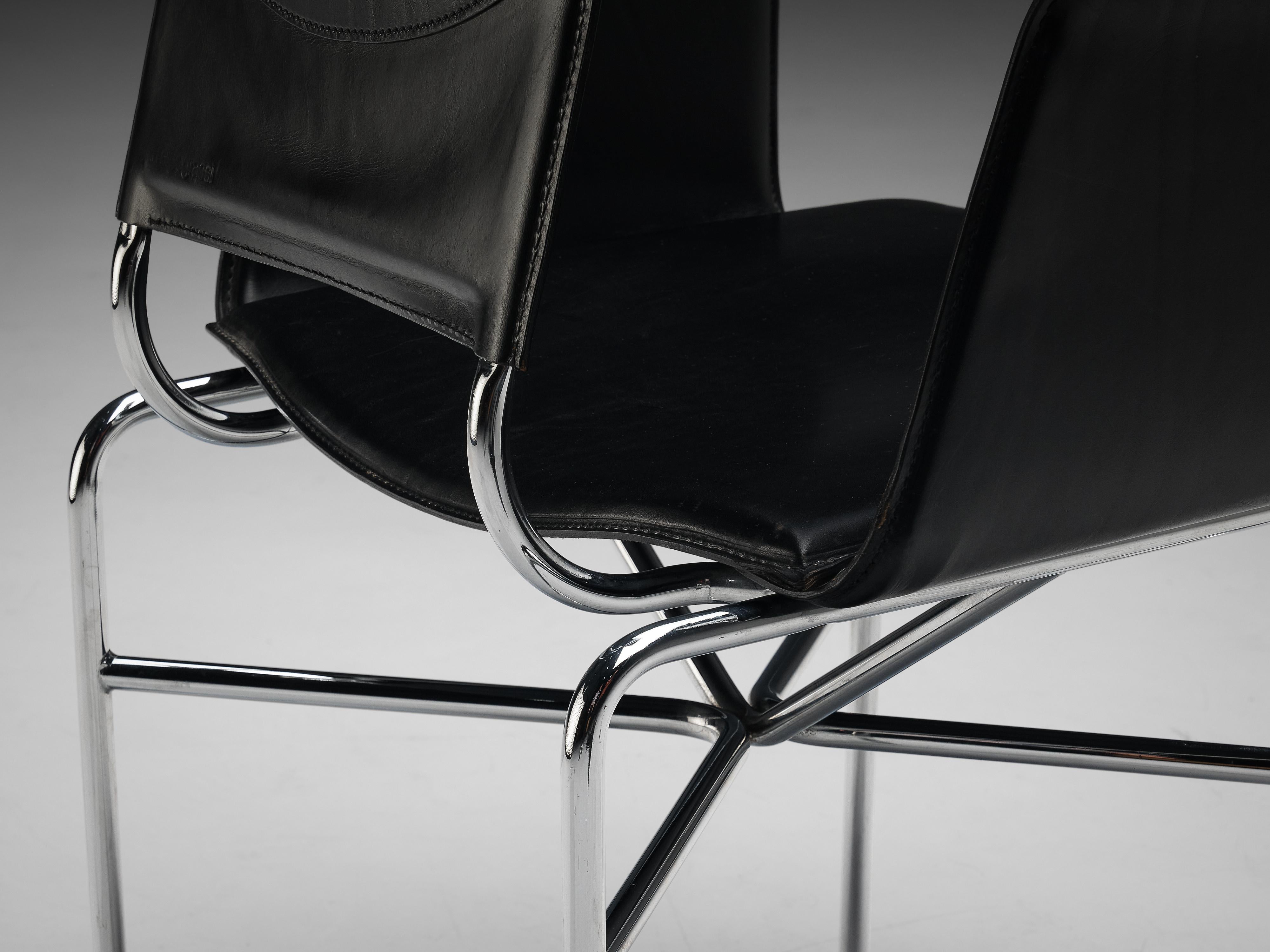 Ross Littell für Matteo Grassi: Sessel aus schwarzem Leder und Stahl im Zustand „Gut“ im Angebot in Waalwijk, NL