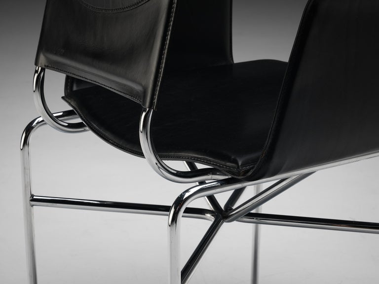 Ross Littell for Matteo Grassi Armchair in Black Leather and Steel In Good Condition For Sale In Waalwijk, NL
