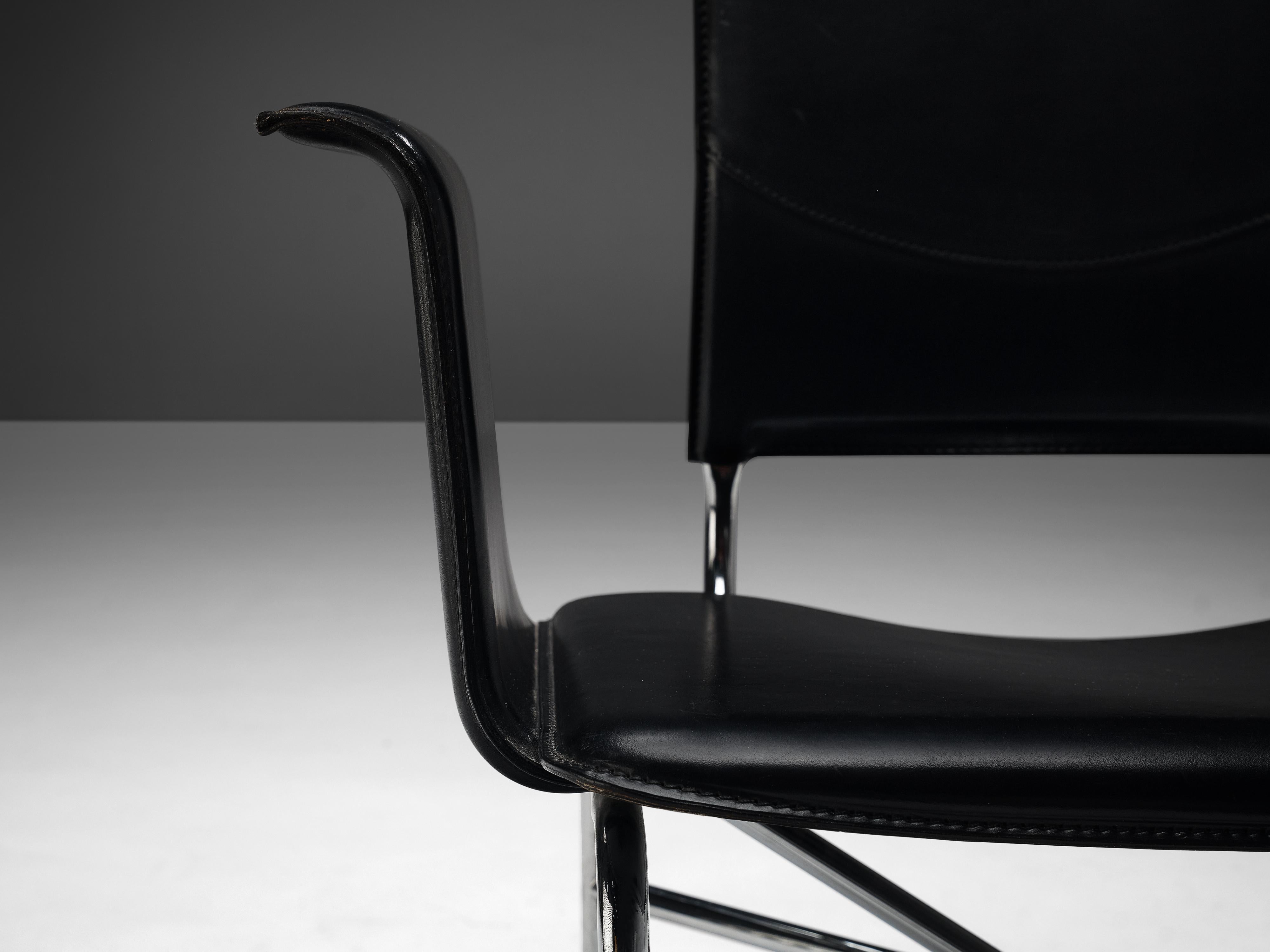 Ross Littell für Matteo Grassi: Sessel aus schwarzem Leder und Stahl (Ende des 20. Jahrhunderts) im Angebot