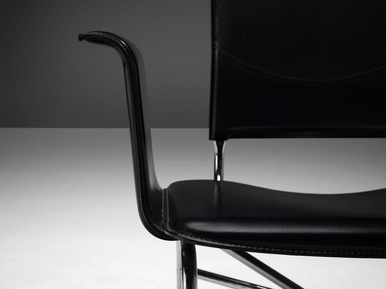 Late 20th Century Ross Littell for Matteo Grassi Armchair in Black Leather and Steel For Sale
