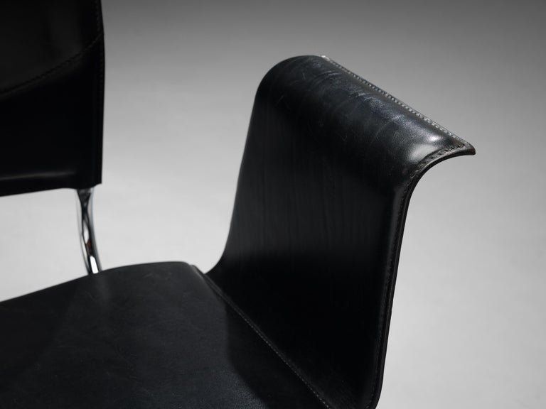 Ross Littell for Matteo Grassi Armchair in Black Leather and Steel For Sale 1