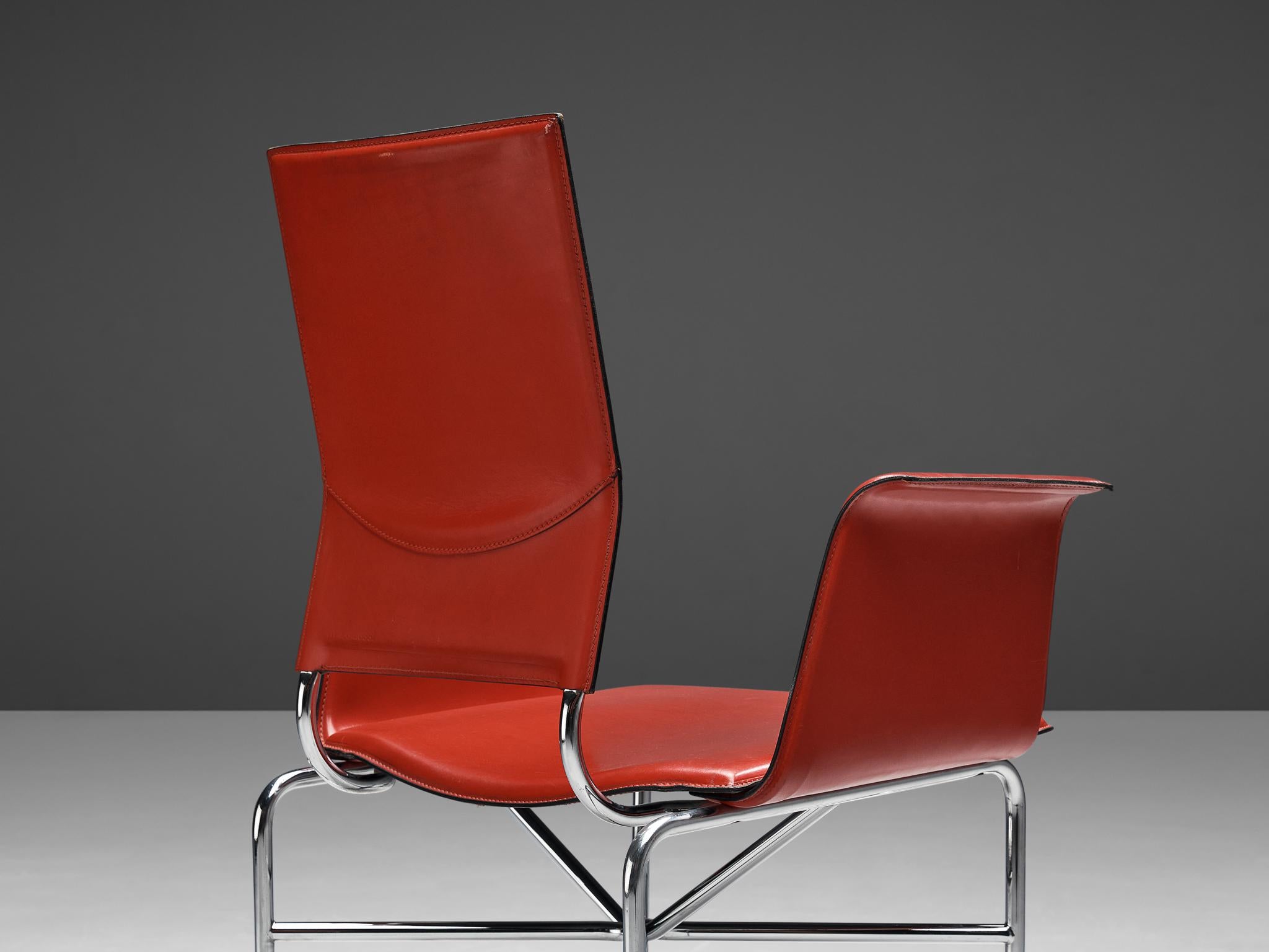 Ross Littell for Matteo Grassi Armchairs in Red Leather and Steel For Sale 4