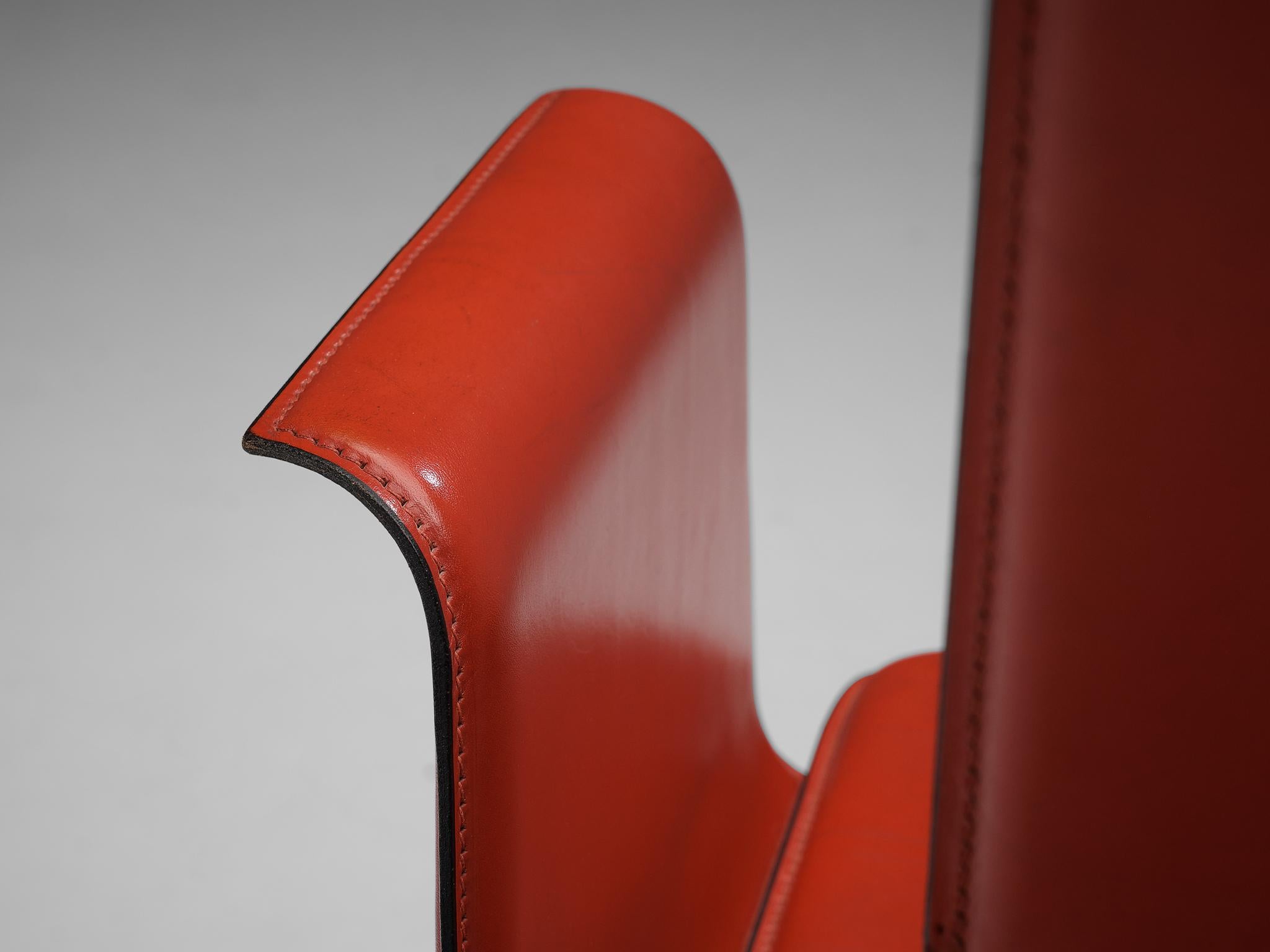 Post-Modern Ross Littell for Matteo Grassi Armchairs in Red Leather and Steel For Sale