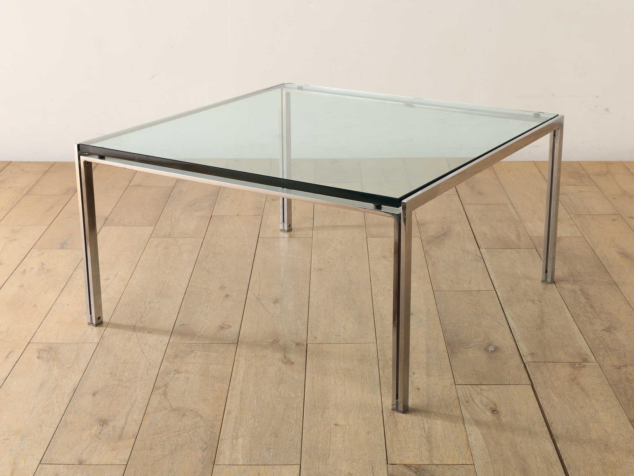 Mid-Century Modern Ross Littell Glass Top Coffee Table 1970's For Sale