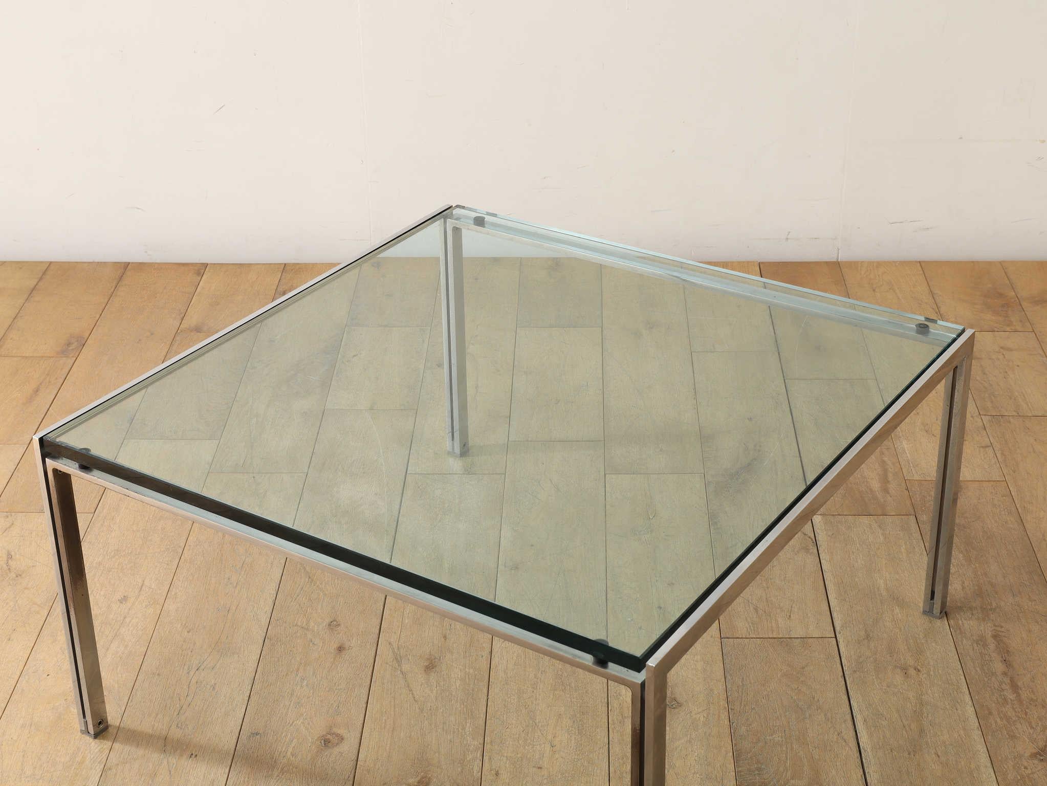 Italian Ross Littell Glass Top Coffee Table 1970's For Sale