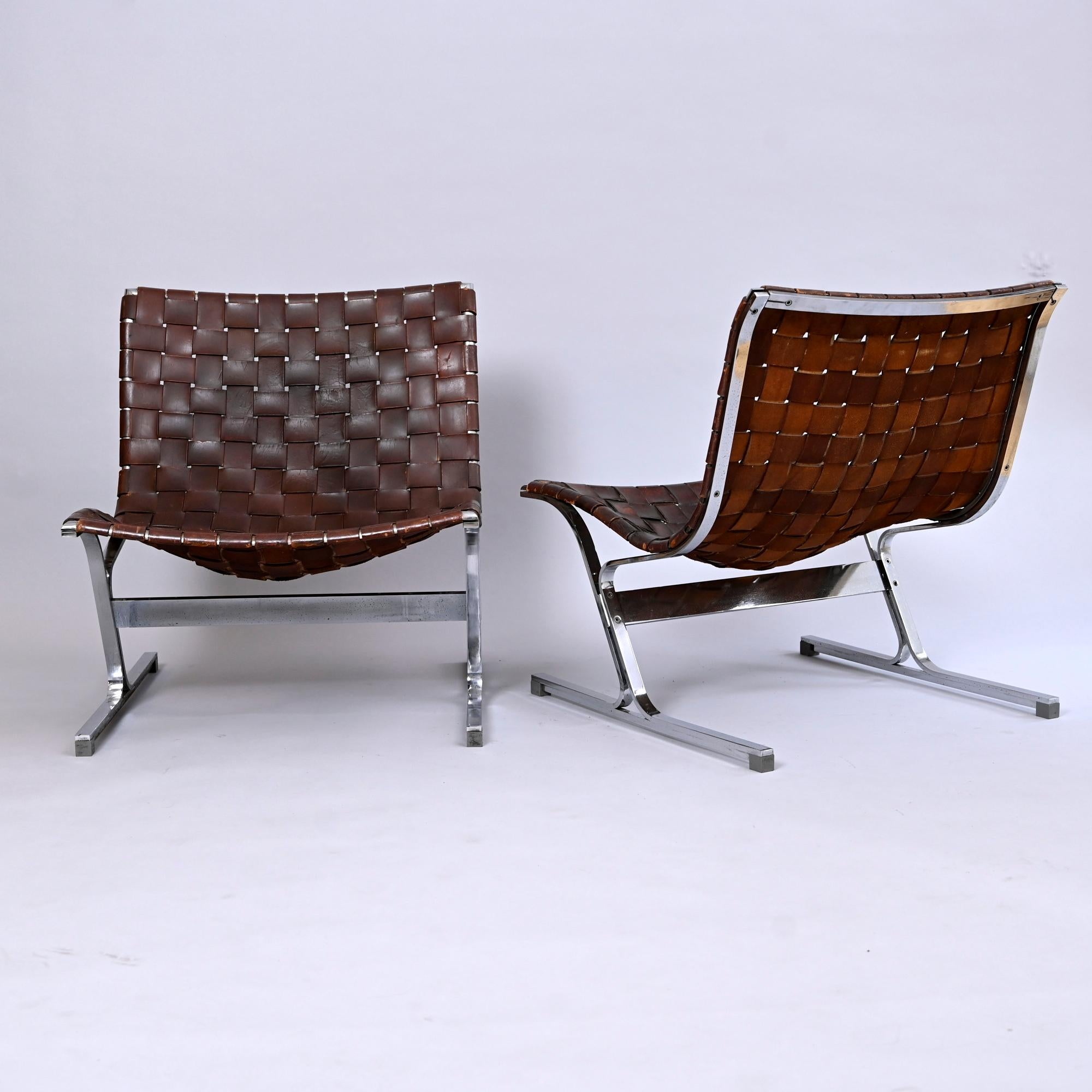 Mid-Century Modern Ross Littell Leather and Steel Chairs, C1965