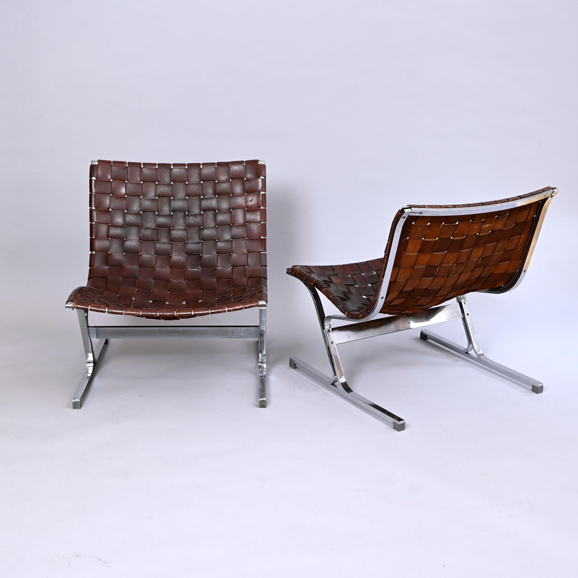 Italian Ross Littell Leather and Steel Chairs, C1965