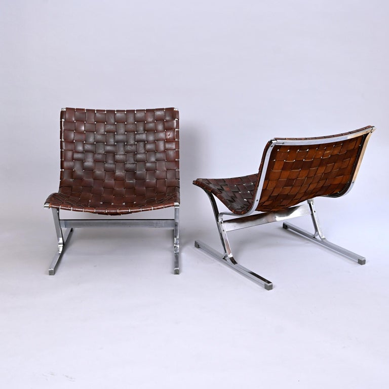 Italian Ross Littell Leather and Steel Chairs, C1965 For Sale