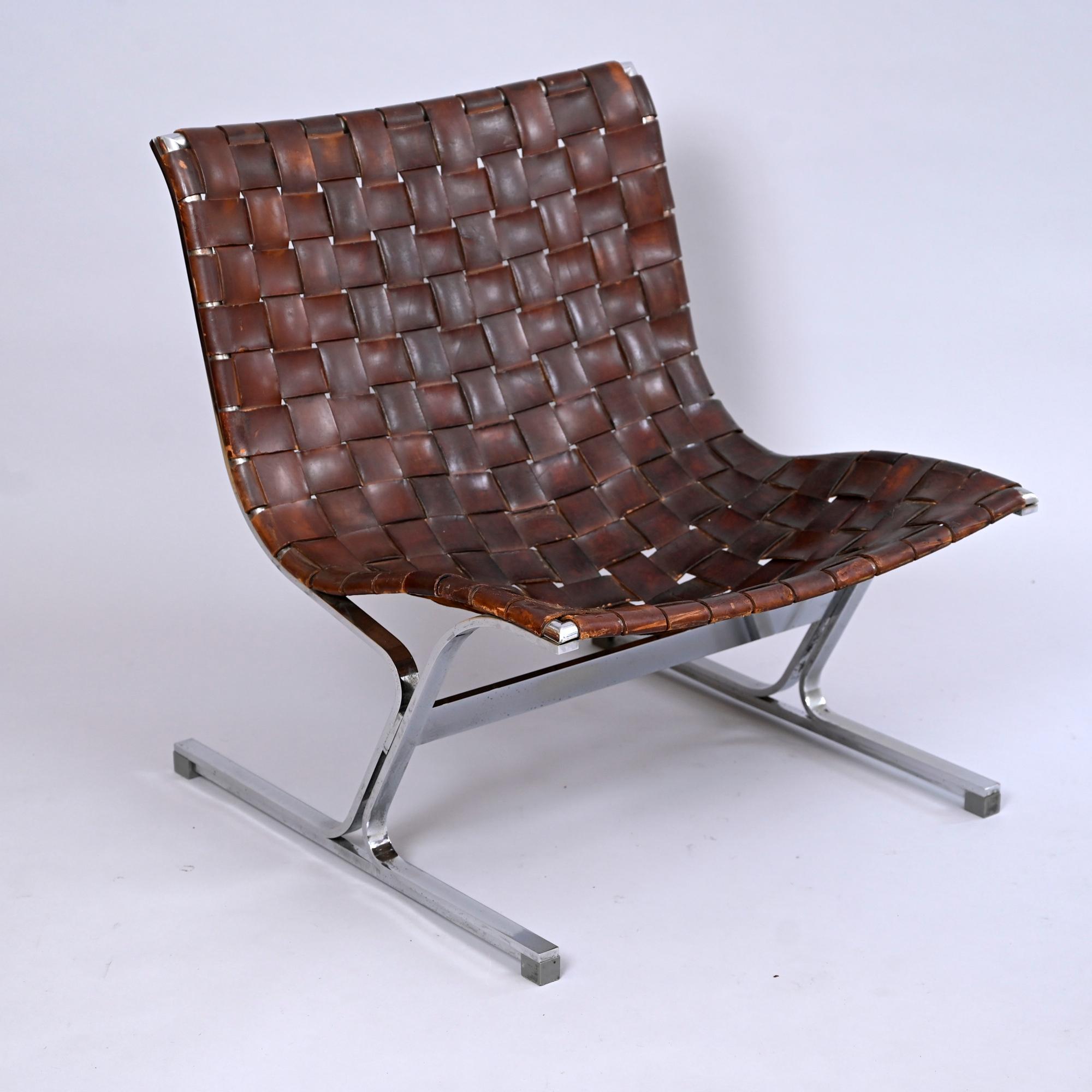 Mid-20th Century Ross Littell Leather and Steel Chairs, C1965