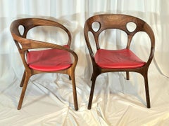 Ross Lovegrove for Bernhardt Walnut and Leather Anne Chairs, a Pair