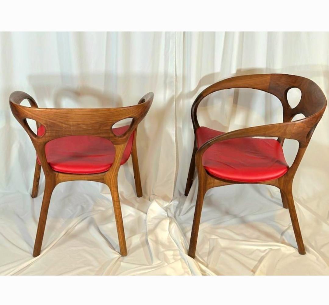 American Ross Lovegrove for Bernhardt Walnut and Leather Anne Chairs, a Pair  For Sale