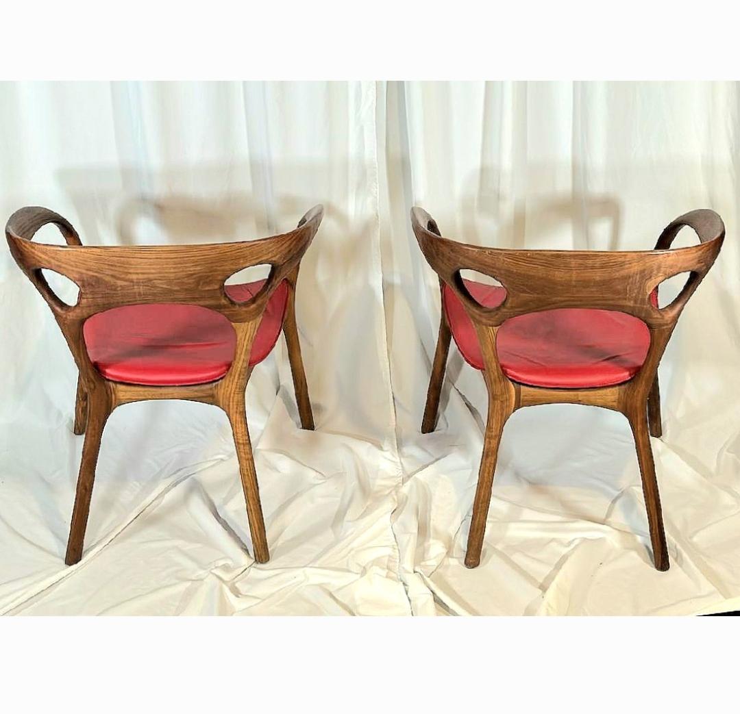 Contemporary Ross Lovegrove for Bernhardt Walnut and Leather Anne Chairs, a Pair  For Sale