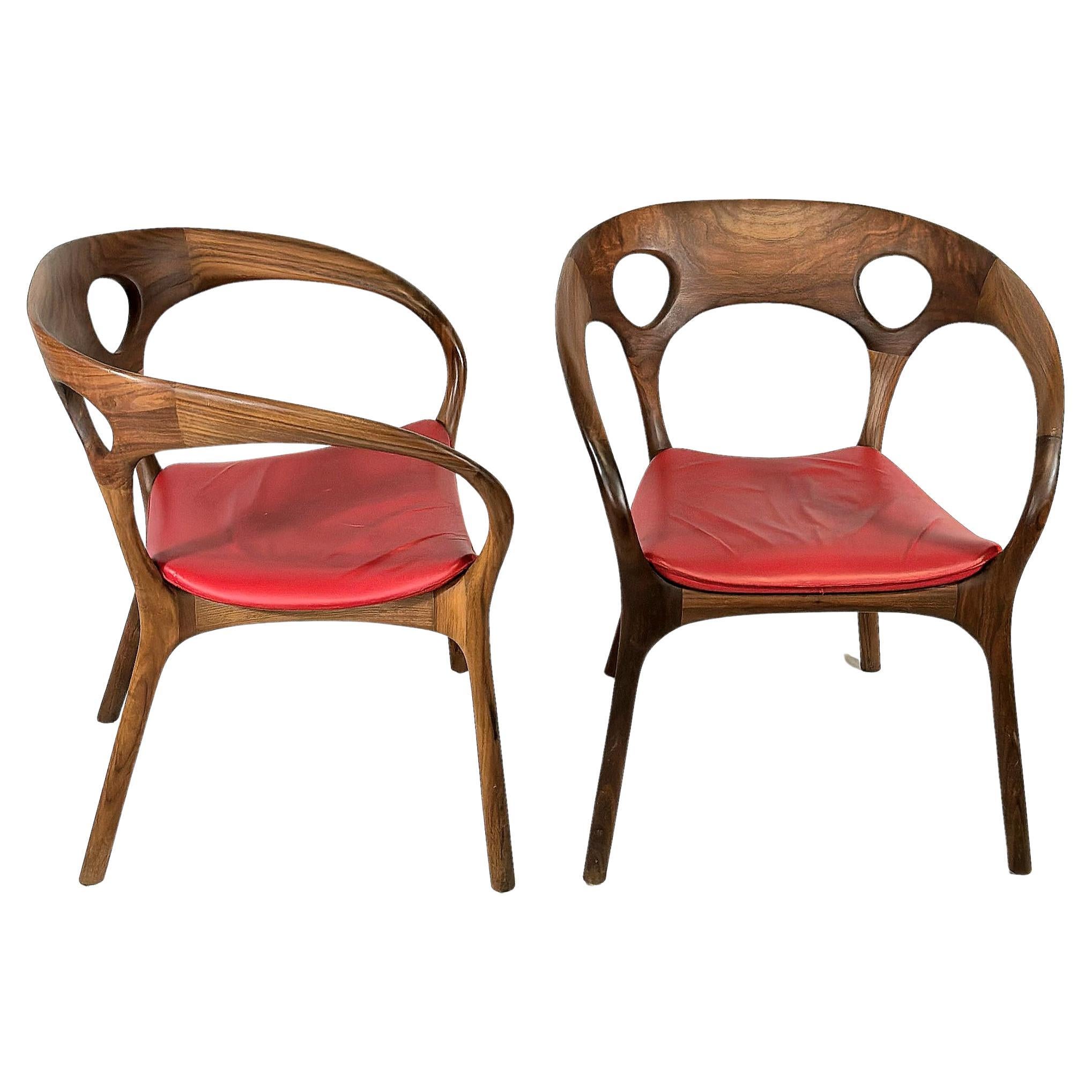 Ross Lovegrove for Bernhardt Walnut and Leather Anne Chairs, a Pair  For Sale
