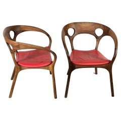 Used Ross Lovegrove for Bernhardt Walnut and Leather Anne Chairs, a Pair 