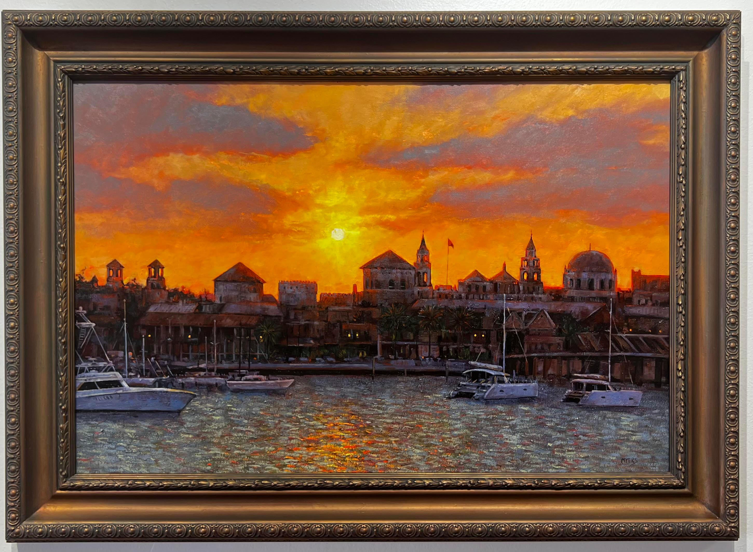 Ross Myers  Landscape Painting - St. Augustine Skyline Sunset, Impressionist Oil Painting