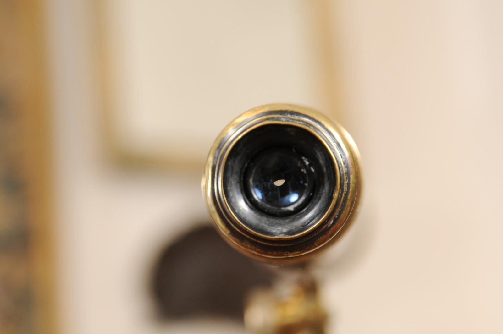 Ross of London Brass & Leather Telescope on Tripod Stand, Early 20th Century 2