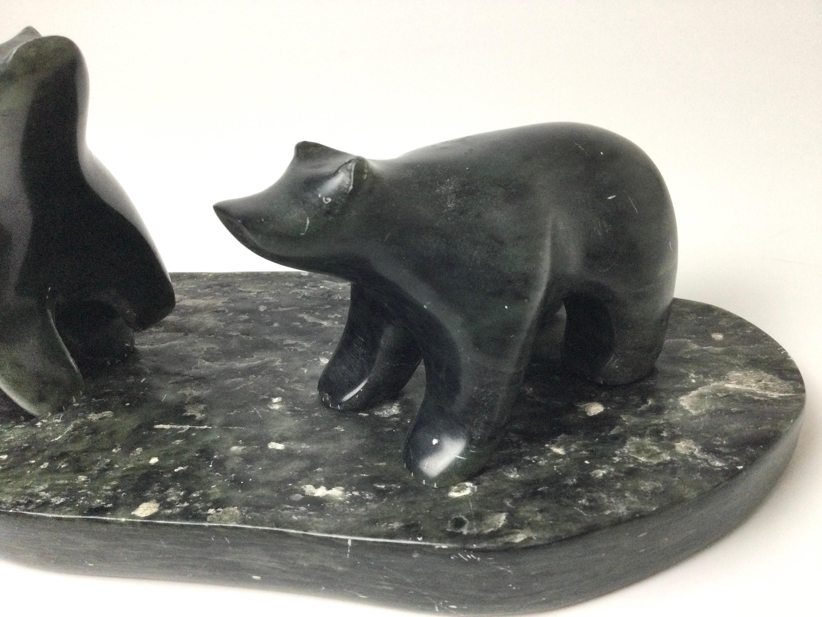 Ross Parkinson Eskimo Inuit Stone Art Sculpture of 2 Bears In Good Condition For Sale In Lambertville, NJ