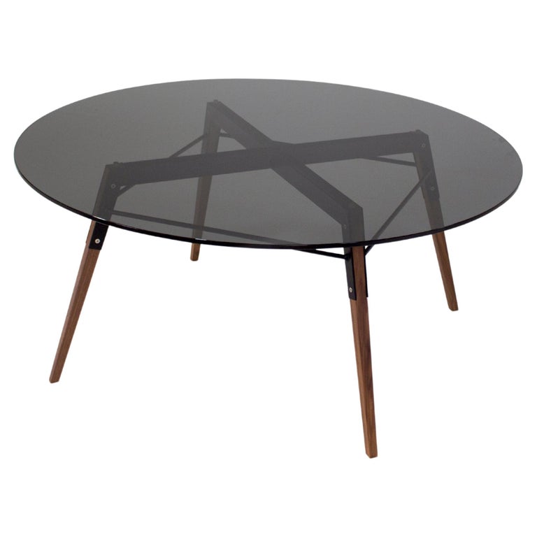 Ross Smoked Glass Coffee Table Walnut Black For Sale at 1stDibs