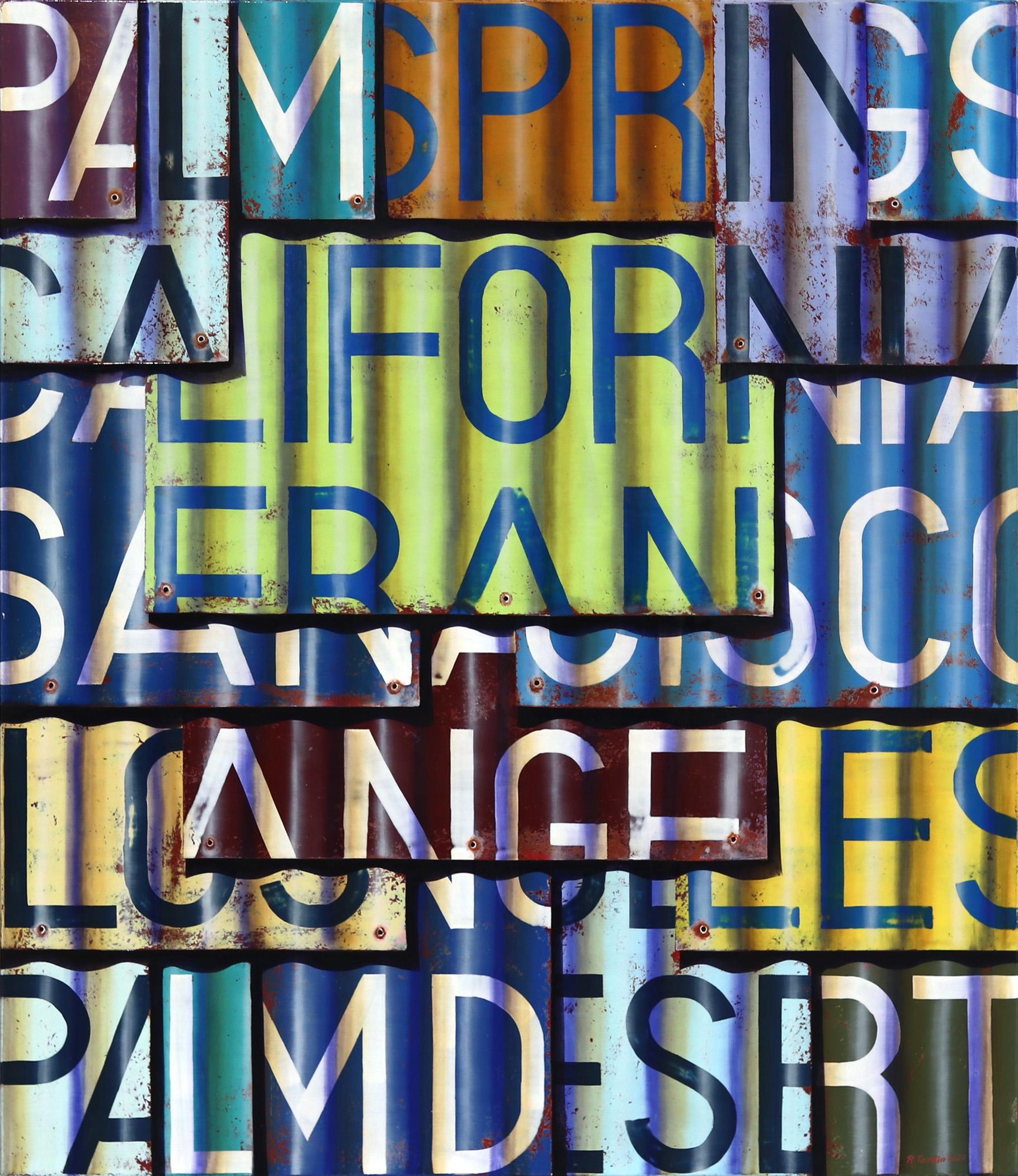 CALIFORNIA – Fotorealistisches Gemälde in Öl und Emaille auf Leinwand – Mixed Media Art von Ross Tamlin