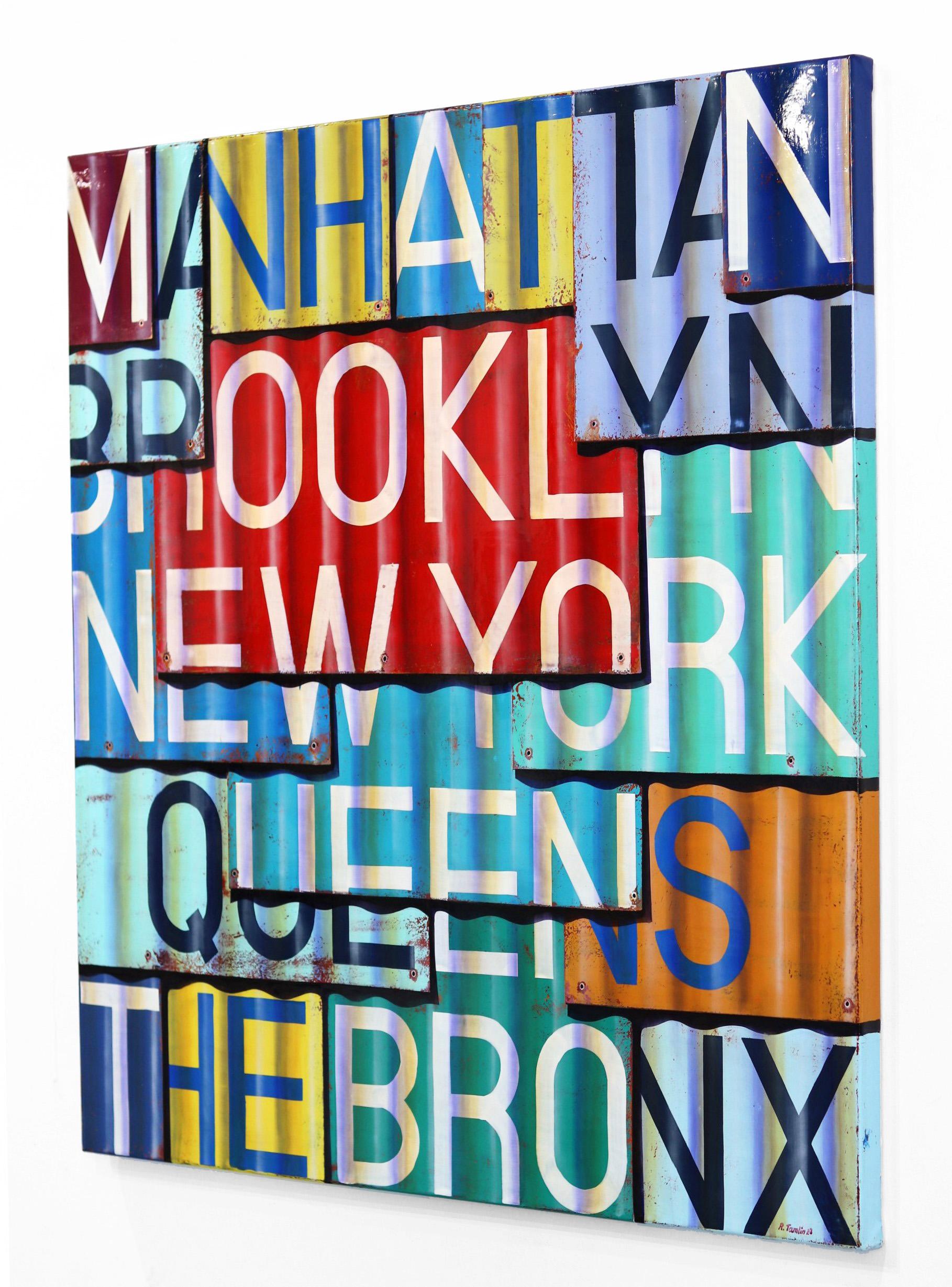 New York - Photorealistic Sign Painting with Oil and Enamel on Canvas For Sale 2
