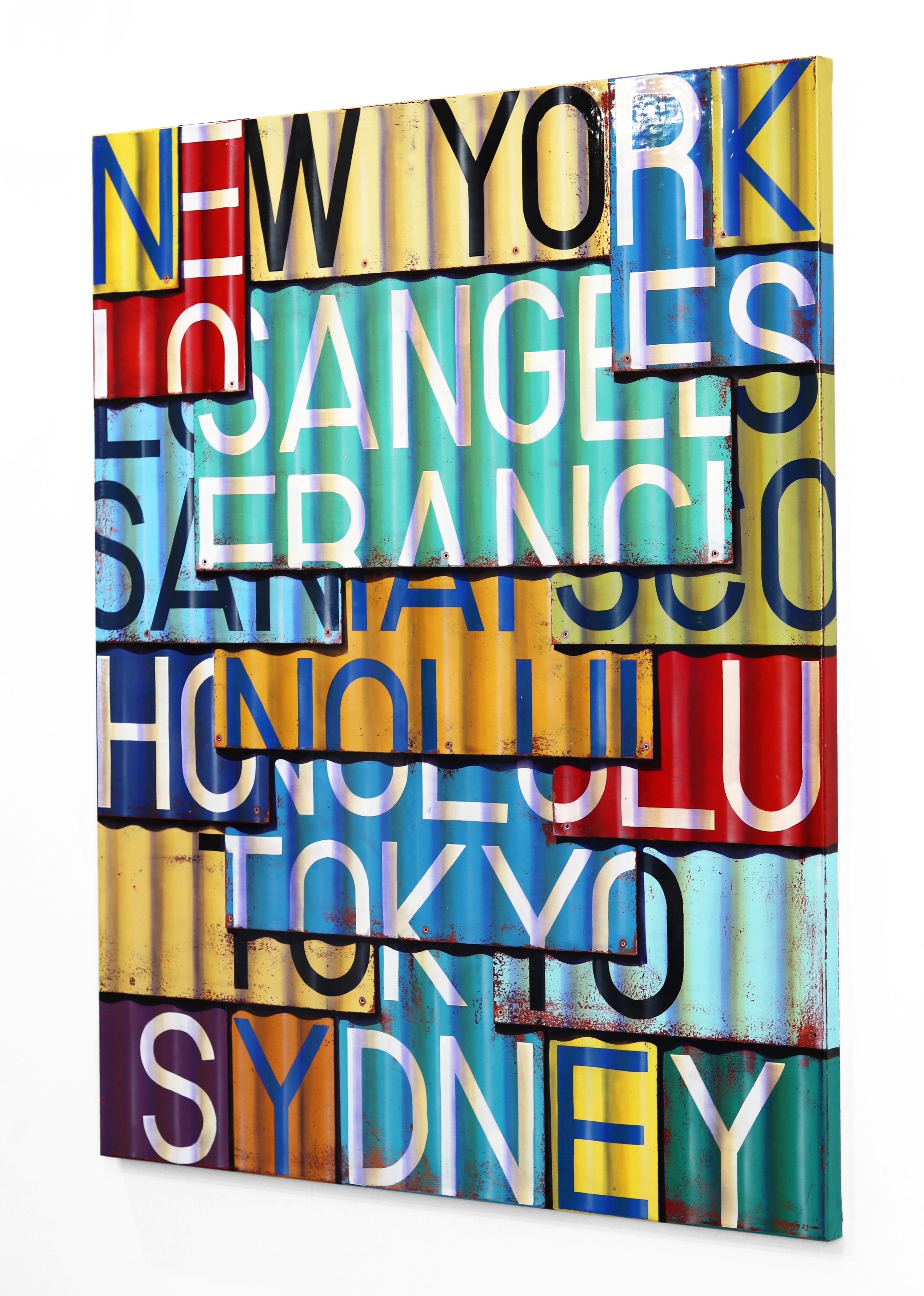 New York to Sydney via LAX, SFO, HNL, & TYO  - Photorealistic Painting on Canvas For Sale 2