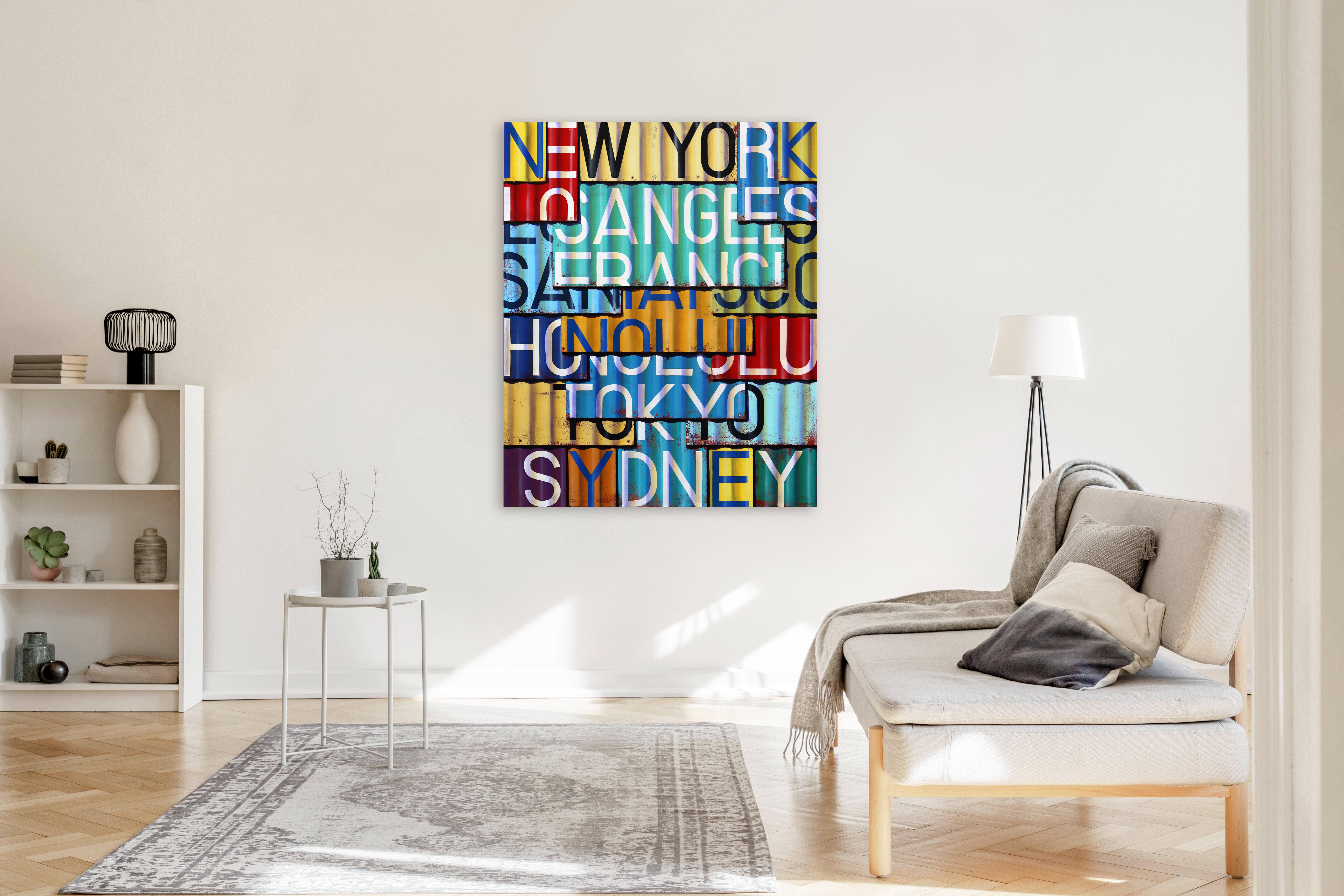 New York to Sydney via LAX, SFO, HNL, & TYO  - Photorealistic Painting on Canvas For Sale 4