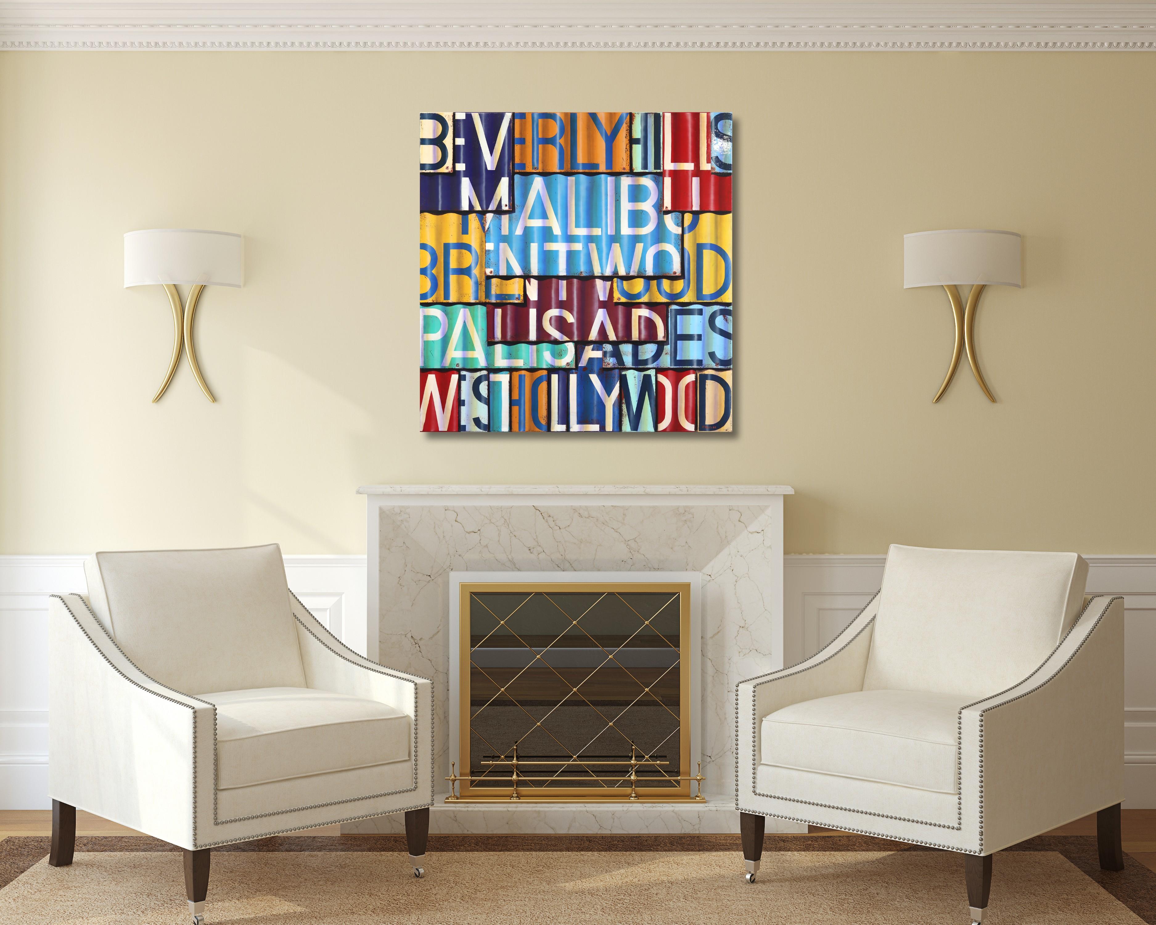 West Hollywood - Pintura fotorrealista al óleo y esmalte vibrante sobre lienzo en venta 3