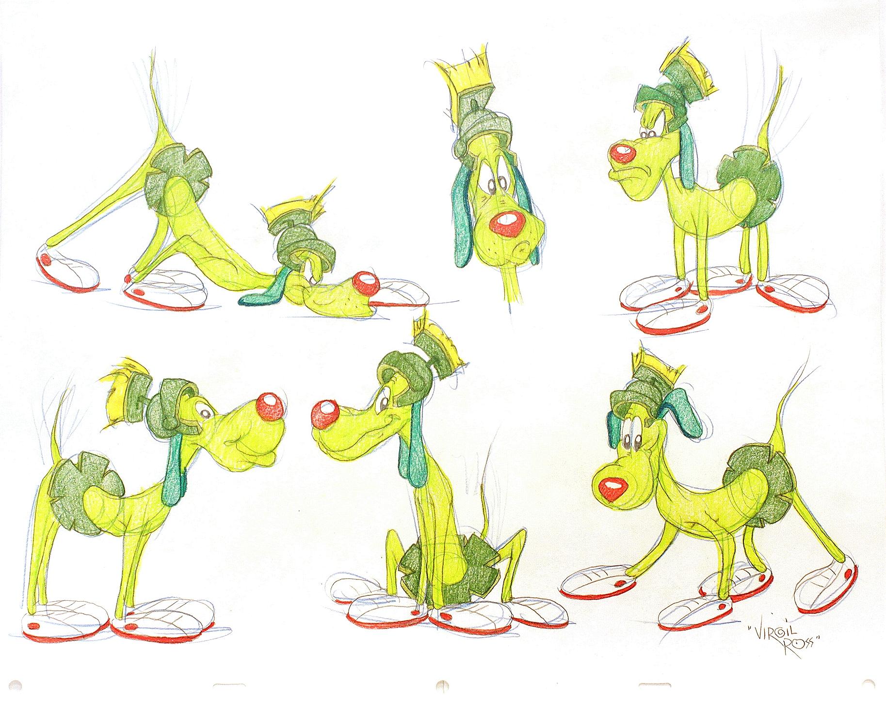 Author: ross, virgil.
Title: k-9 martian dog. (six original drawings).
Publisher: Warner Brothers Studios, (circa 1990s)
Description: six original drawings of witch hazel. 17